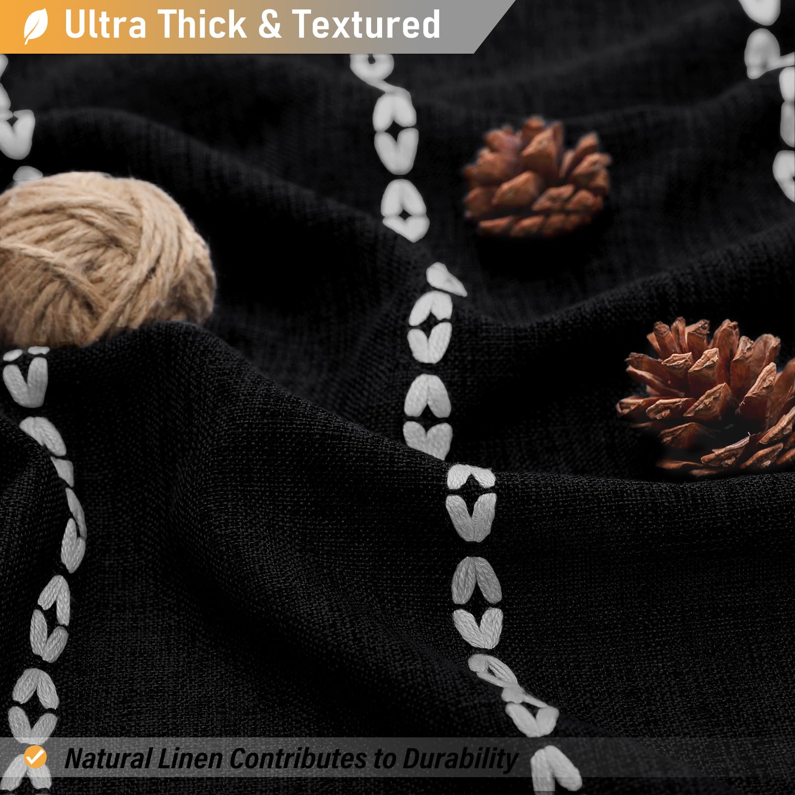 Bttn 78 Inch Long Shower Curtain - Boho Farmhouse Striped Linen Fabric Shower Curtain Set With Tassel, Tall Rustic Country Luxur