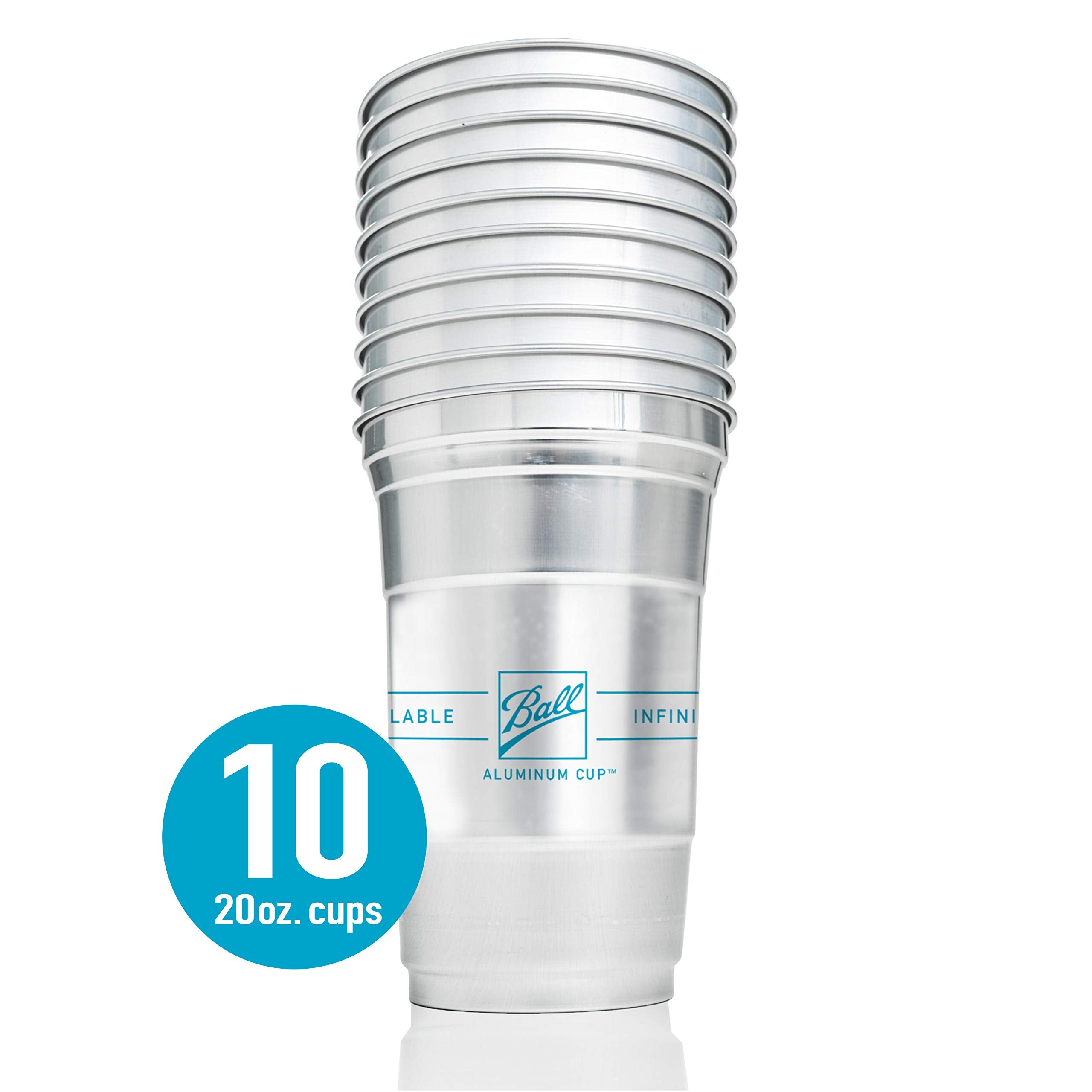 Ball Aluminum Cup 20 oz Recyclable Party Cups, 10 Count, Durable Aluminum, Perfect for Events