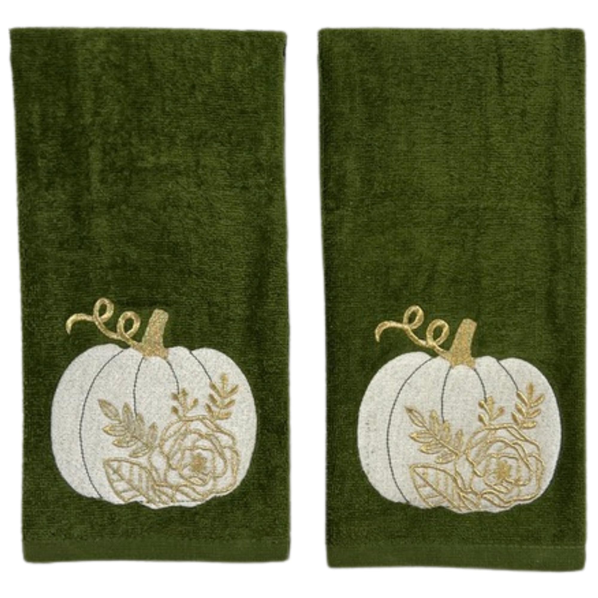 Serafina Home Autumn Fall Bath Hand Towels Bathroom Decor Farmhouse Harvest: Forest Dark Green 100% Cotton Towels With Embroider
