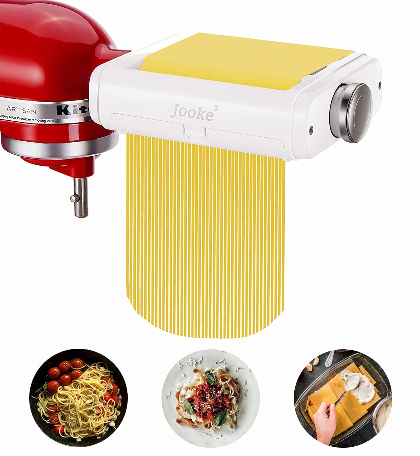 Pasta Maker Attachment For All Kitchenaid Stand Mixers,Noodle Ravioli Maker 3 In 1 Pasta Attachments Includes Dough Roller,Spagh