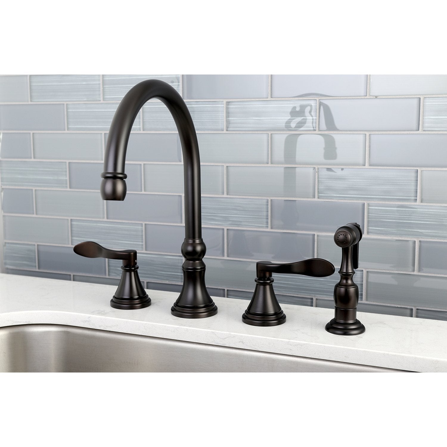 Kingston Brass Ks2795Dflbs Nufrench Widespread Kitchen Faucet, 8-1/4 Inch Spout Reach, Oil Rubbed Bronze