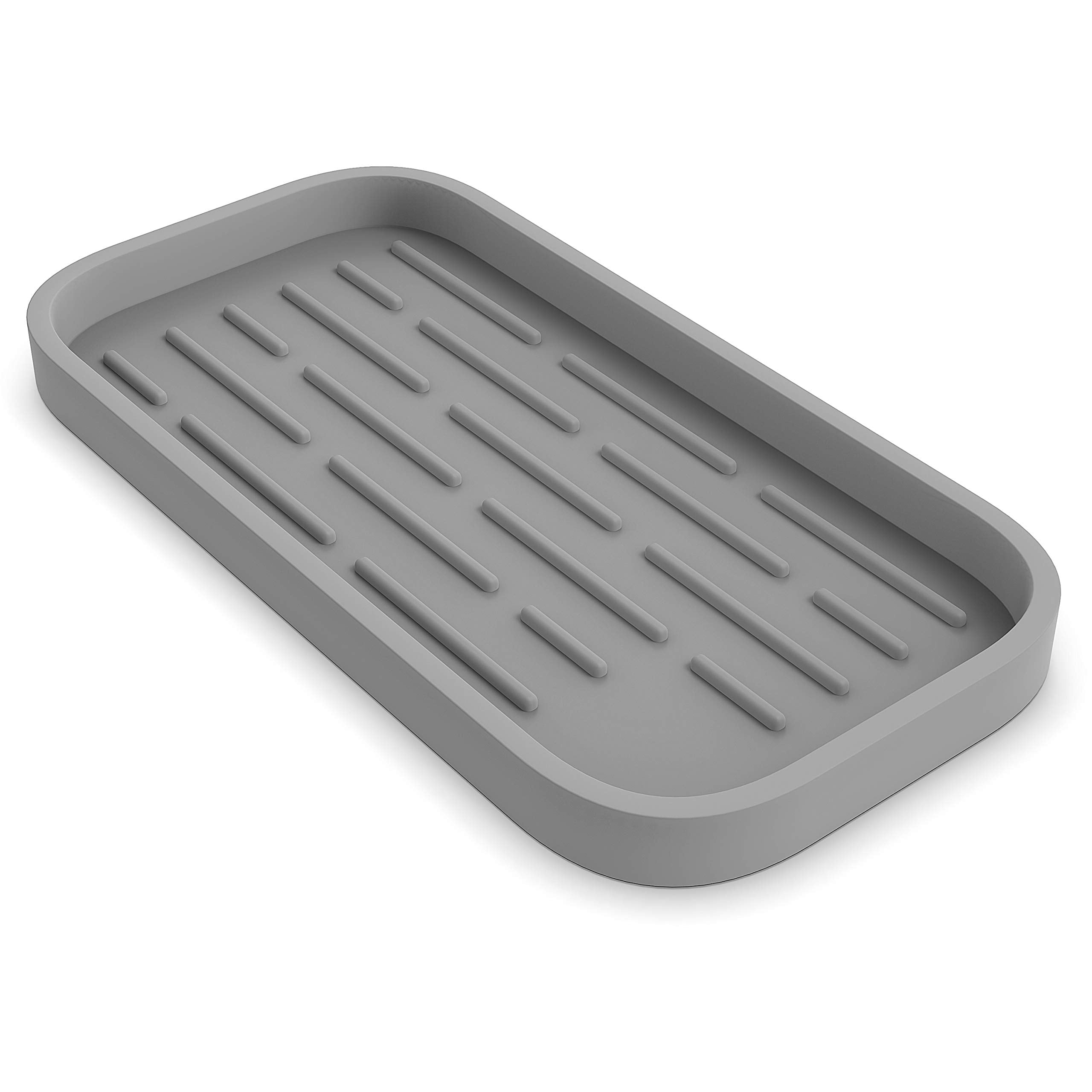ZAPPOWARE Kitchen Sink Organizer | Silicone Sponge Holder - Storage Tray for Dish Sponge, Soap Dispenser, Scrubber 9.6x 4.9 (Gra