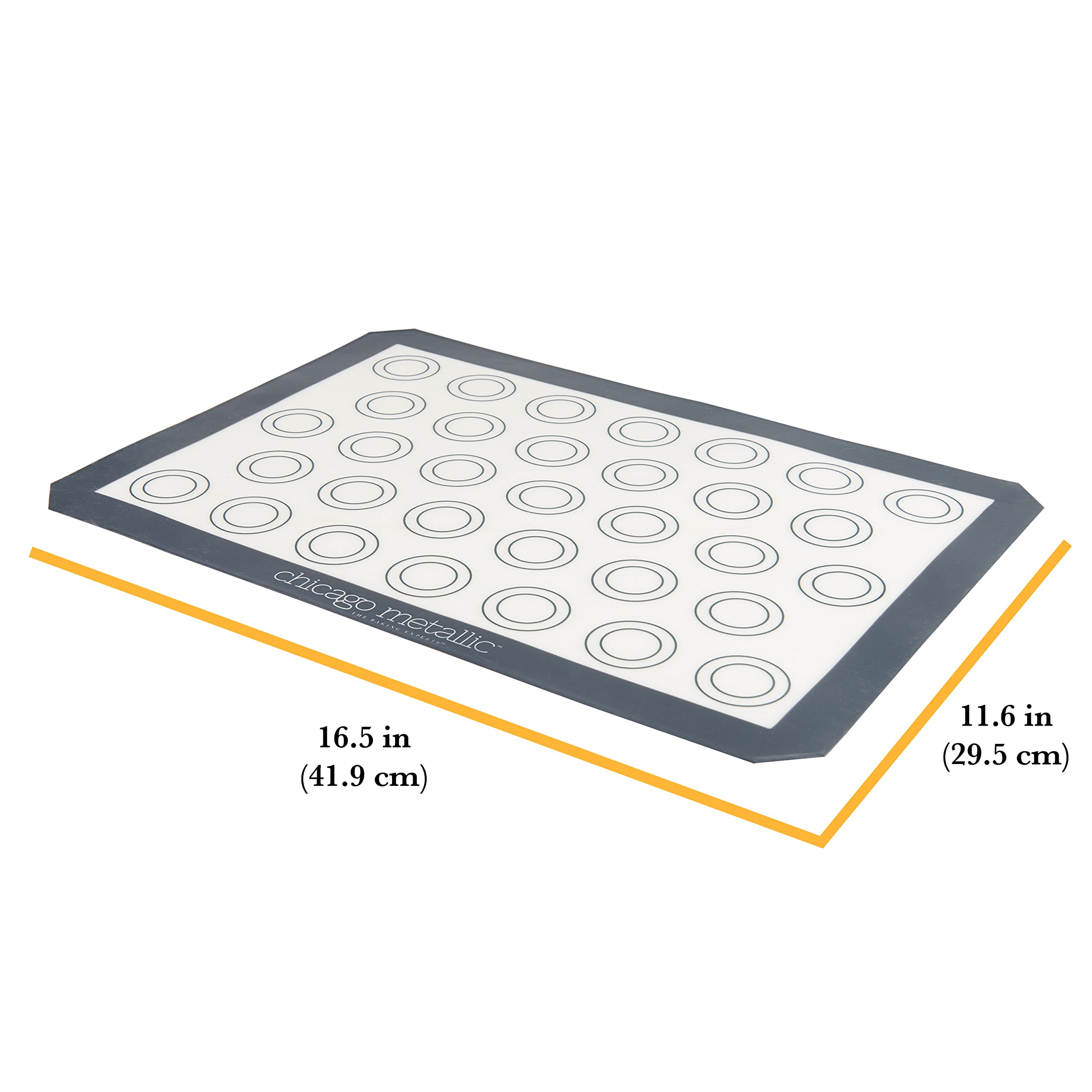 Chicago Metallic Silicone Pastry Mat With Measurements,, Baking Mat With Cookie Marks Gray 16.5X11.5 Inch