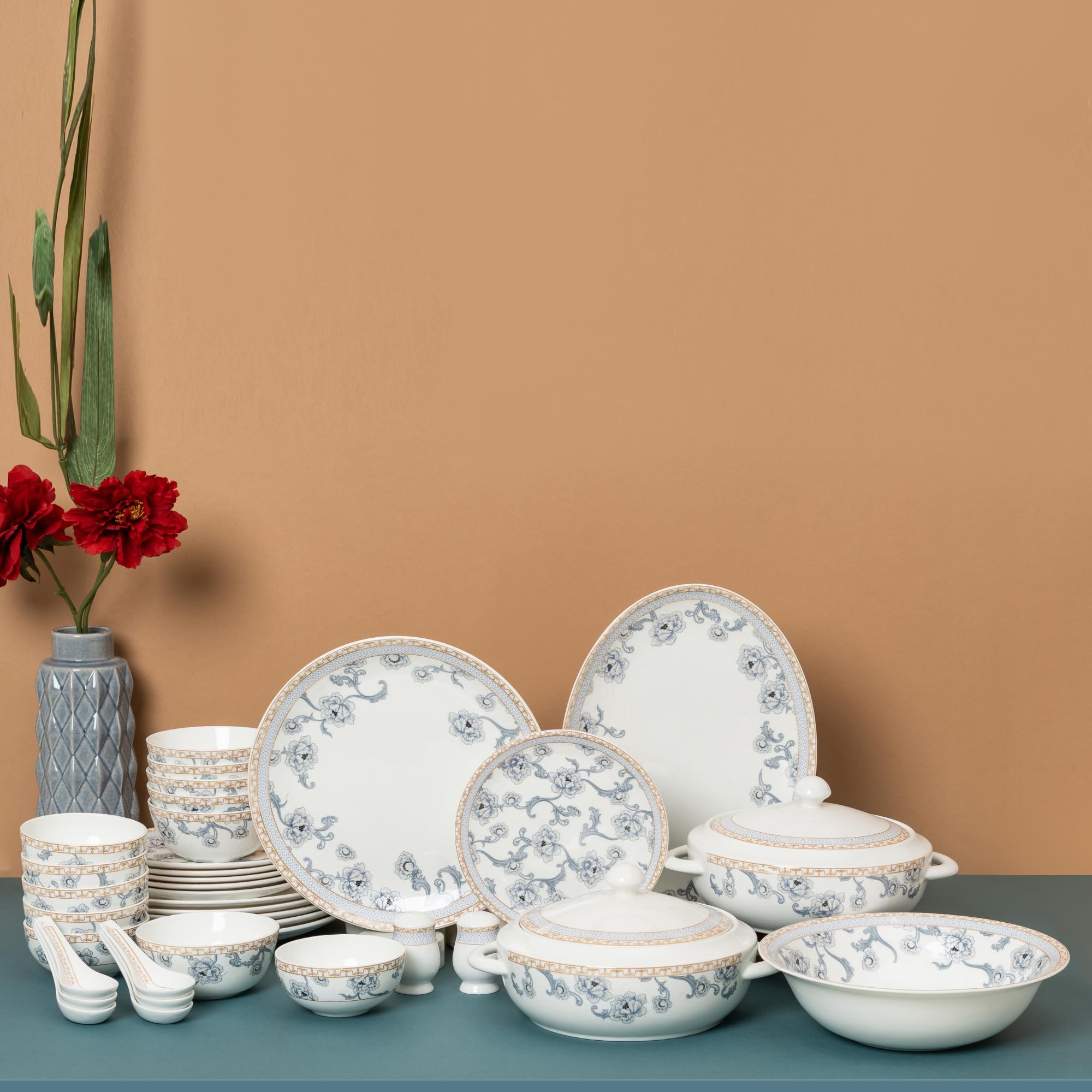 Clay Craft Marble Finish  Fine Ceramic Dinner Set 38 Pcs (Dinner Set), For Family Of 6, Dinner Set Ceramic, Dining Set For Din