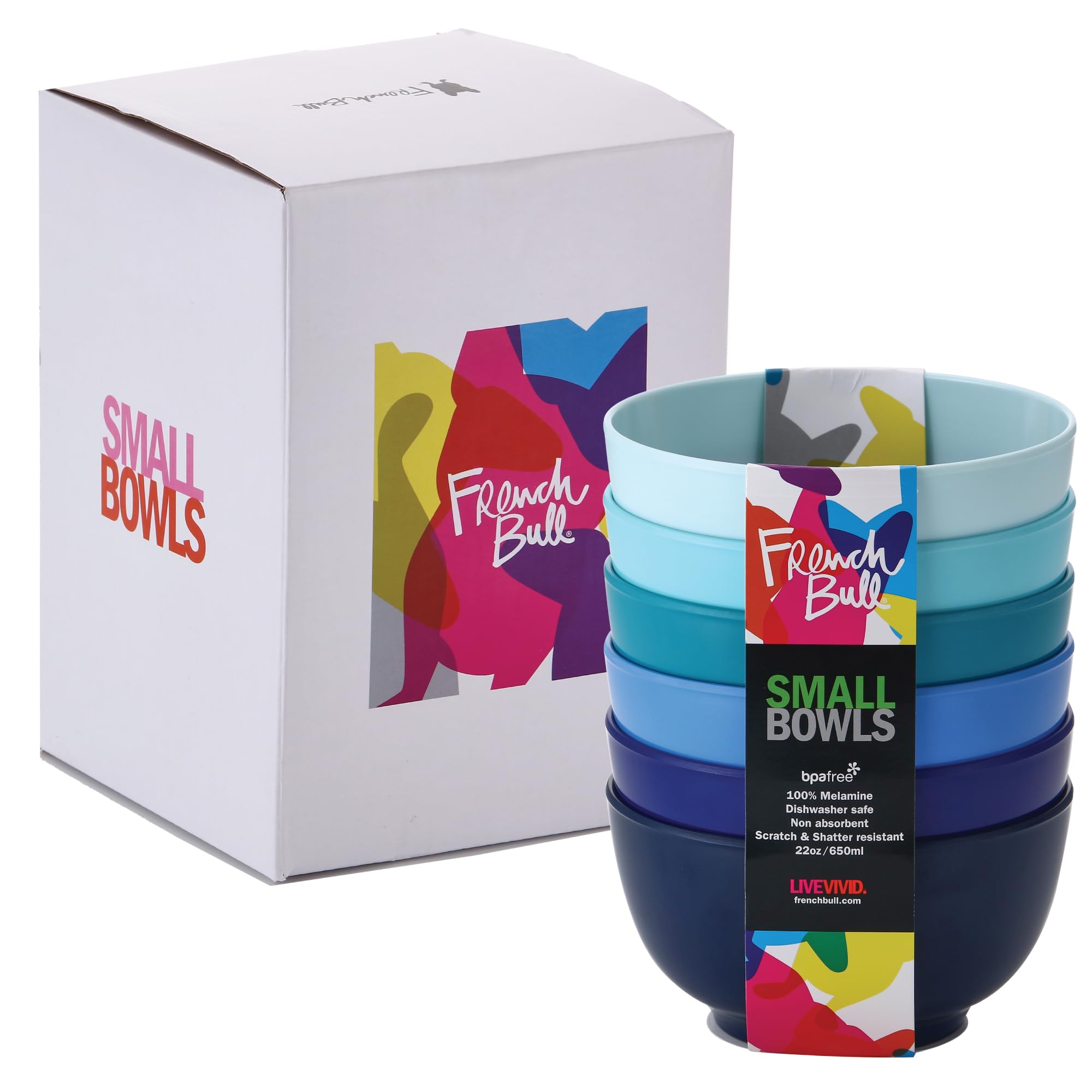 French Bull Melamine Small Bowls, 6-Piece Set, Small Serving Bowl - Snack, Condiment, Dip, Dessert, Ice Cream - Shatter Proof, F