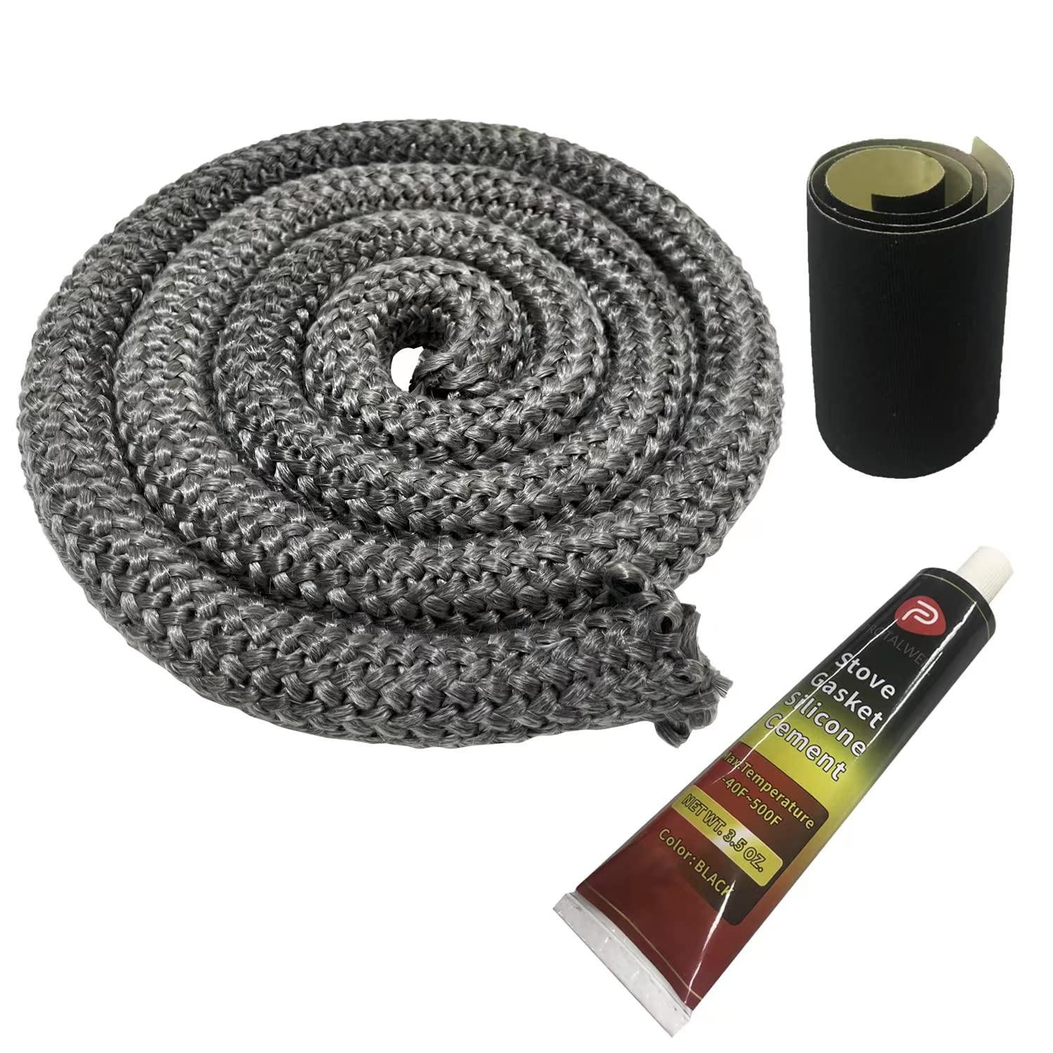 Protalwell Wood Stove Gasket, 1'' Wood Stove Door Gasket Kit, Gasket Rope Replacement For Stove Or Fireplace Doors, Grey Color F