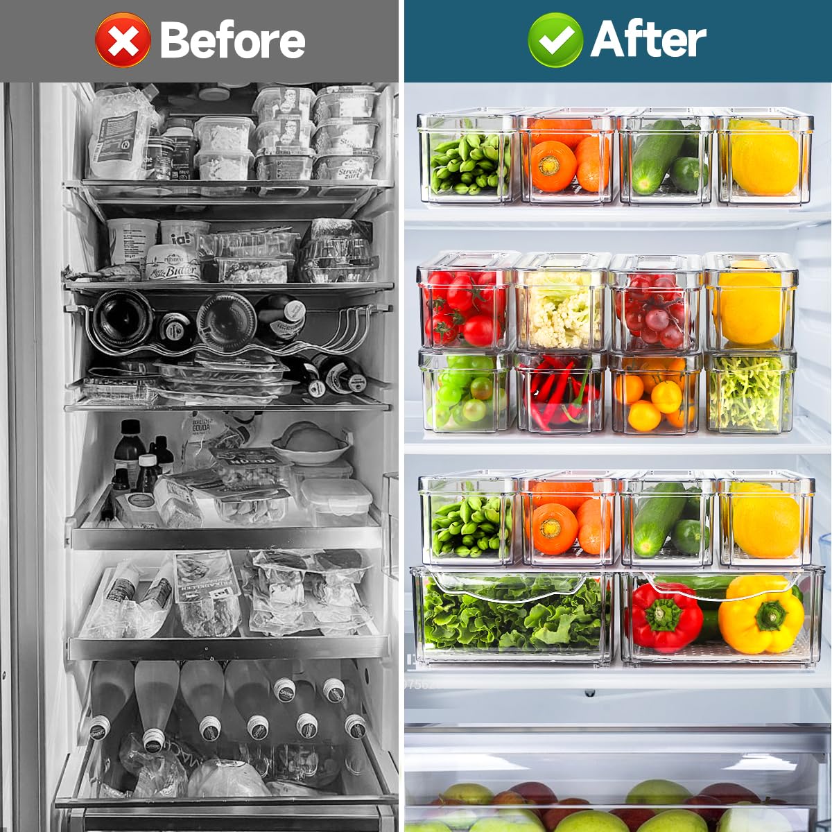 Nisilin 14 Pack Fridge Organizers And Storage - Refrigerator Organizer Bins With Lids, Bpa-Free Fridge Organization, Fruit Stora