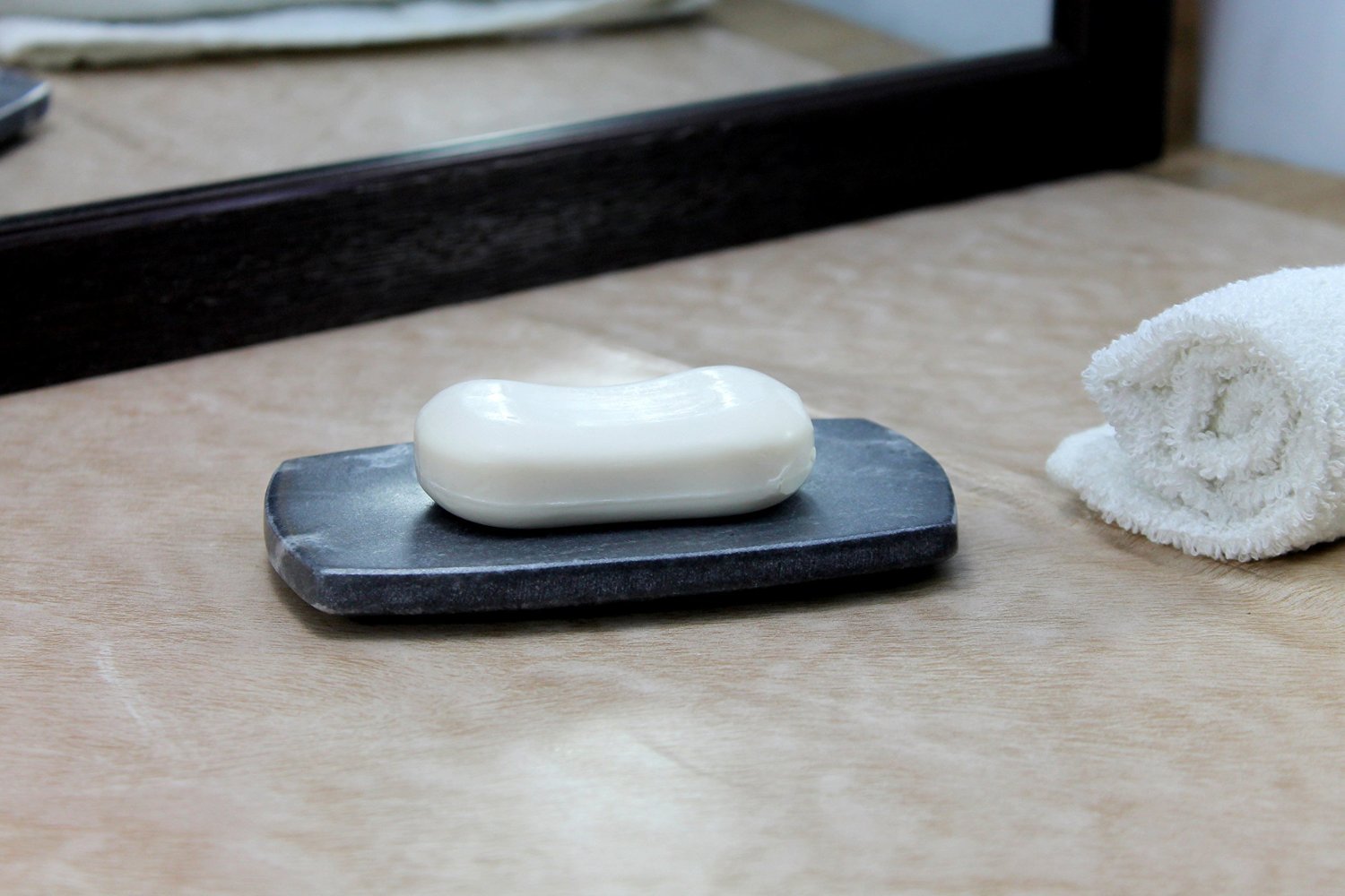 Kleo Natural Stone Soap Dish Or Bath Accessories For Bath Tub Or Wash Basin (Black With Natural Lines)