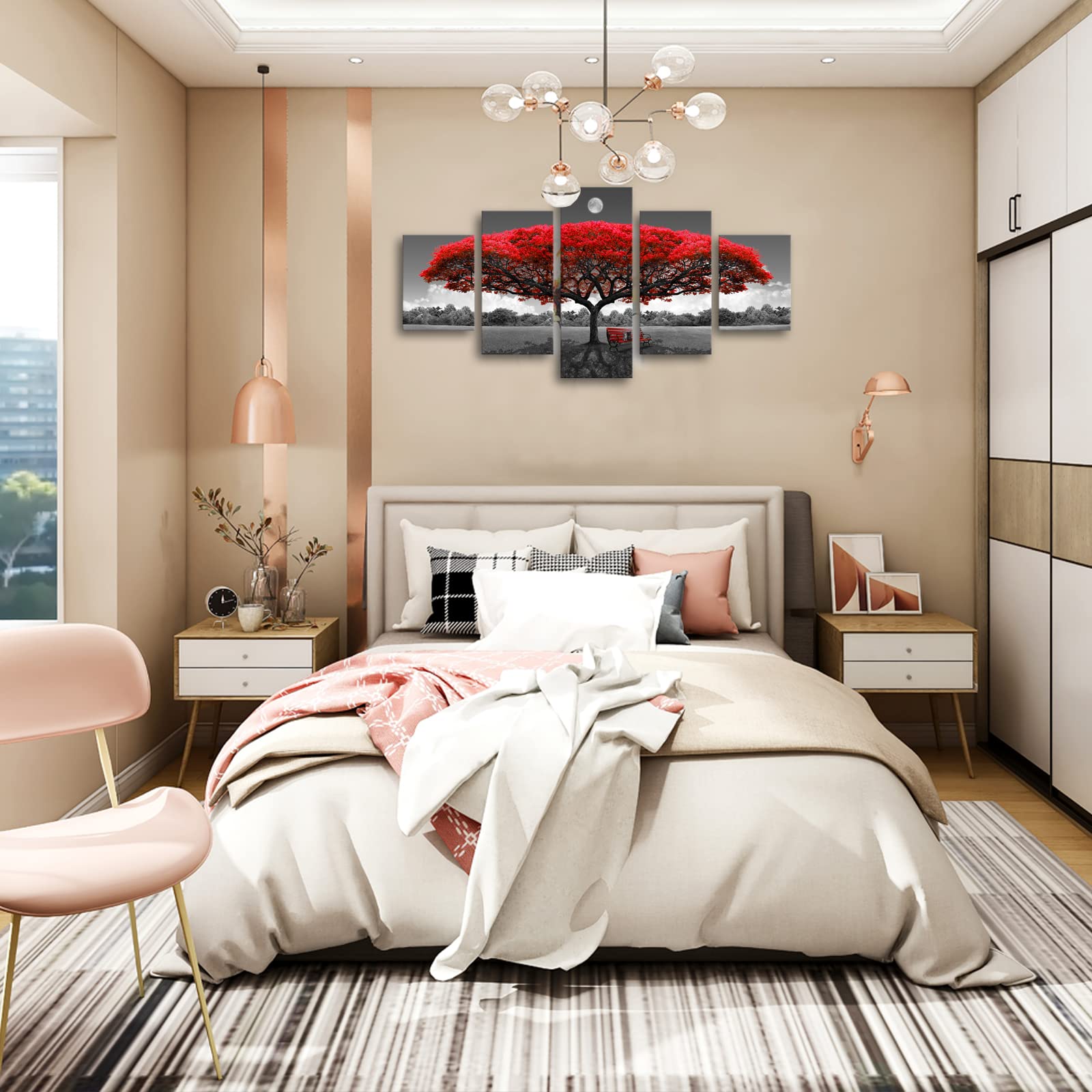 Canvas Wall Art Red Tree Wall Art Black And White Framed Artwork Landscape Pictures For Wall Decor Pictures For Living Room 5 Pi