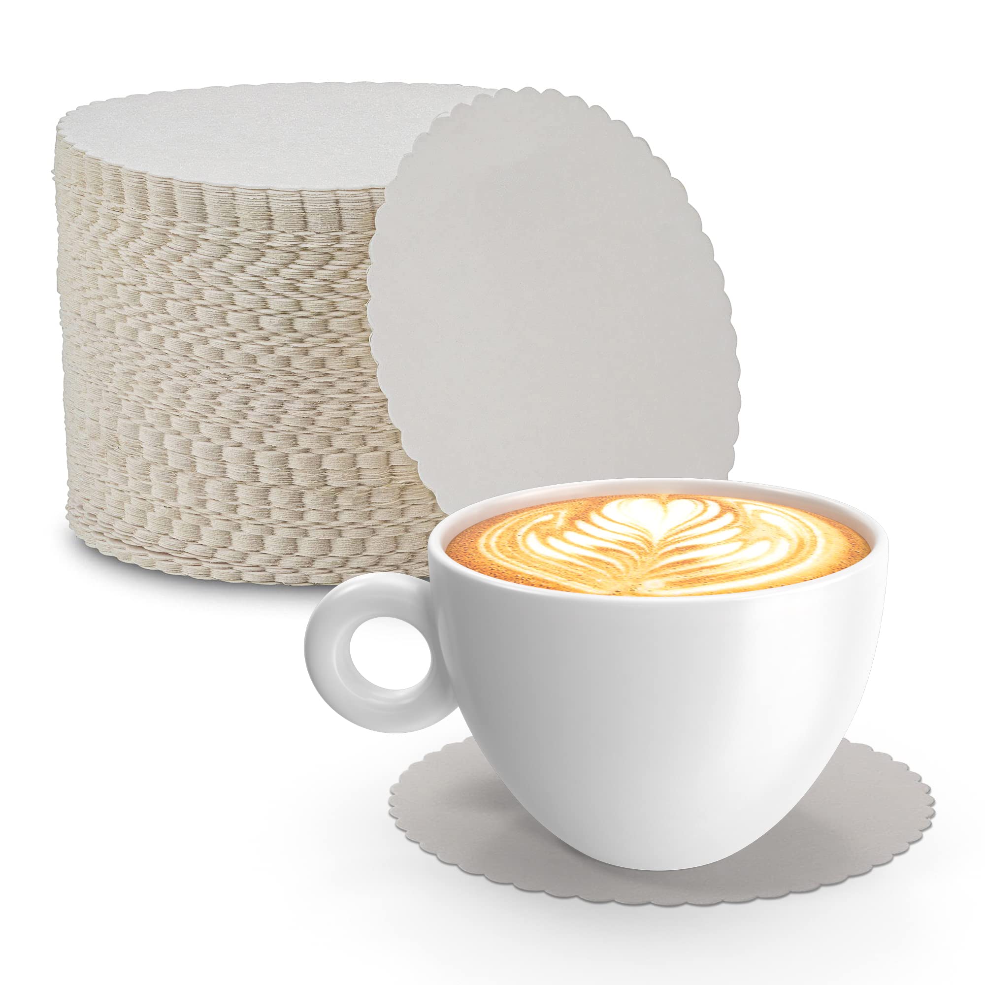 Mt Products White Thin Paper Coasters 3.25'' - Scalloped Edge Disposable Coasters For Drinks Protection Against Leaks And Spills