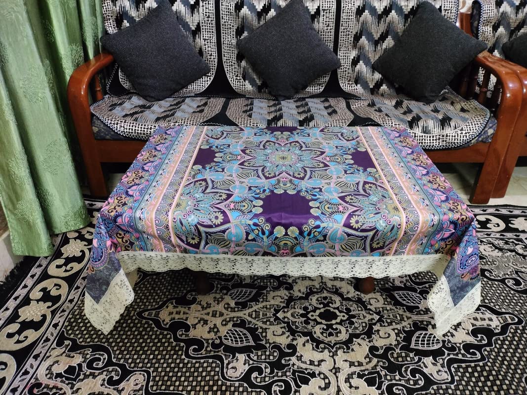 ROYAL  NEST  Table Cloth 2 to 4 Seater (40 INCH x 60 INCH) Plastic Table Cover with Lace Shall, Purple Color