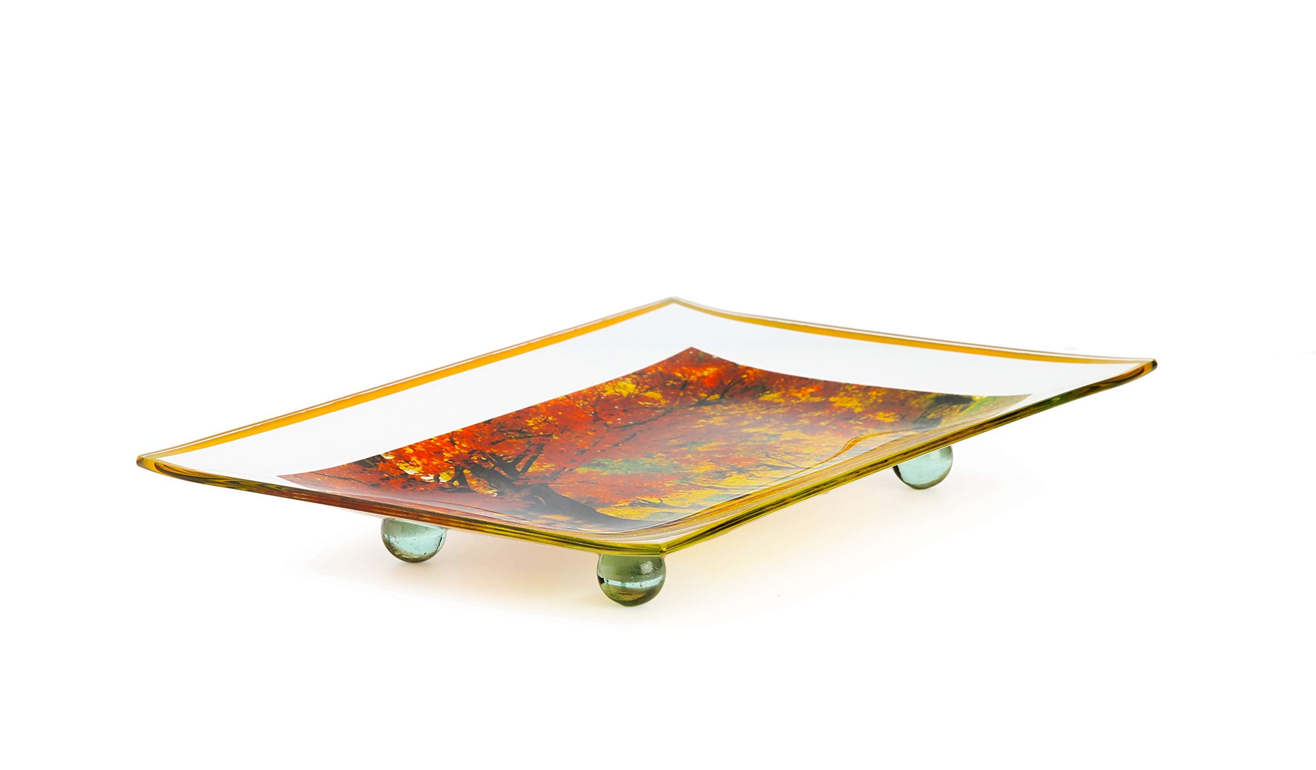 Gac Unique Landscape Design Rectangular Tempered Glass Serving Tray On Glass Ball Legs - 8X12 Inch - Break Resistant - Oven, Mic