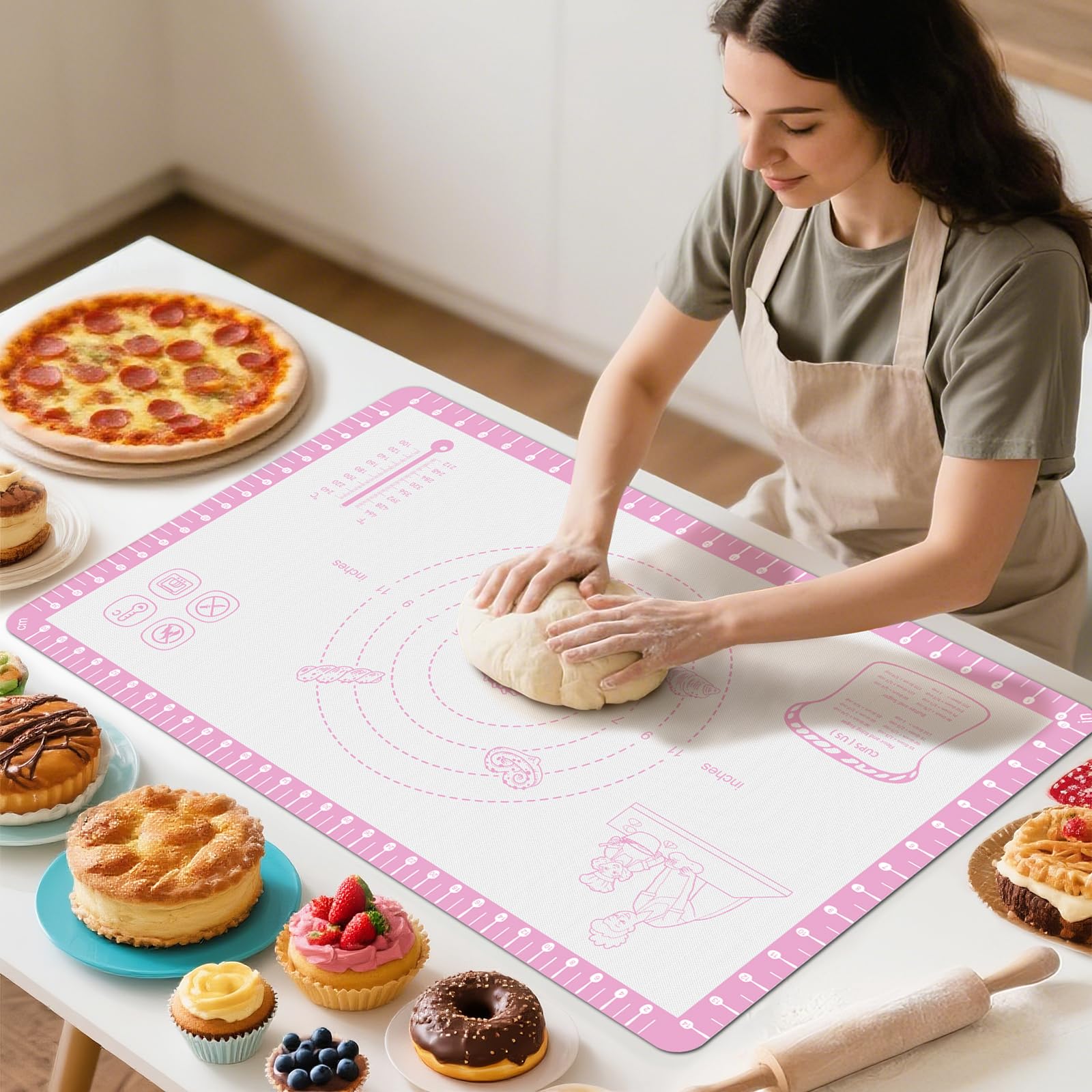 Silicone Macaron Baking Mat with 10 Recipes, Non Stick Silicone Mat for Pastry, Cookie, Macaron, Pizza,Bread, Surdough,Fondant, 