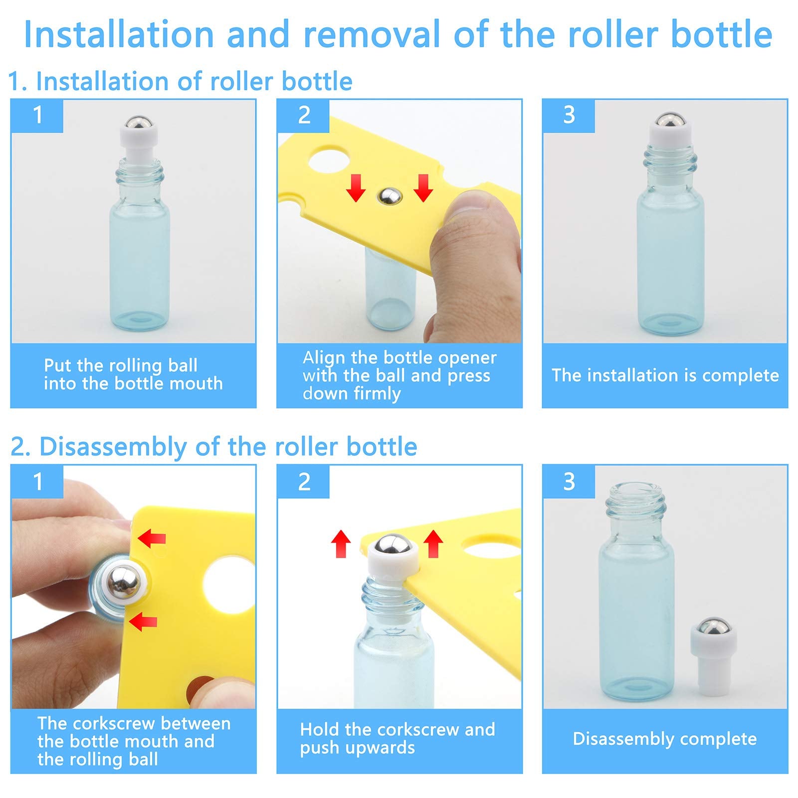 Newzoll 10Pcs/Set Glass Roll-On Bottles With Opener 5Ml 1/6Oz Pearly Blue Roller Bottles Rolling Bottles Vials For Essential Oil