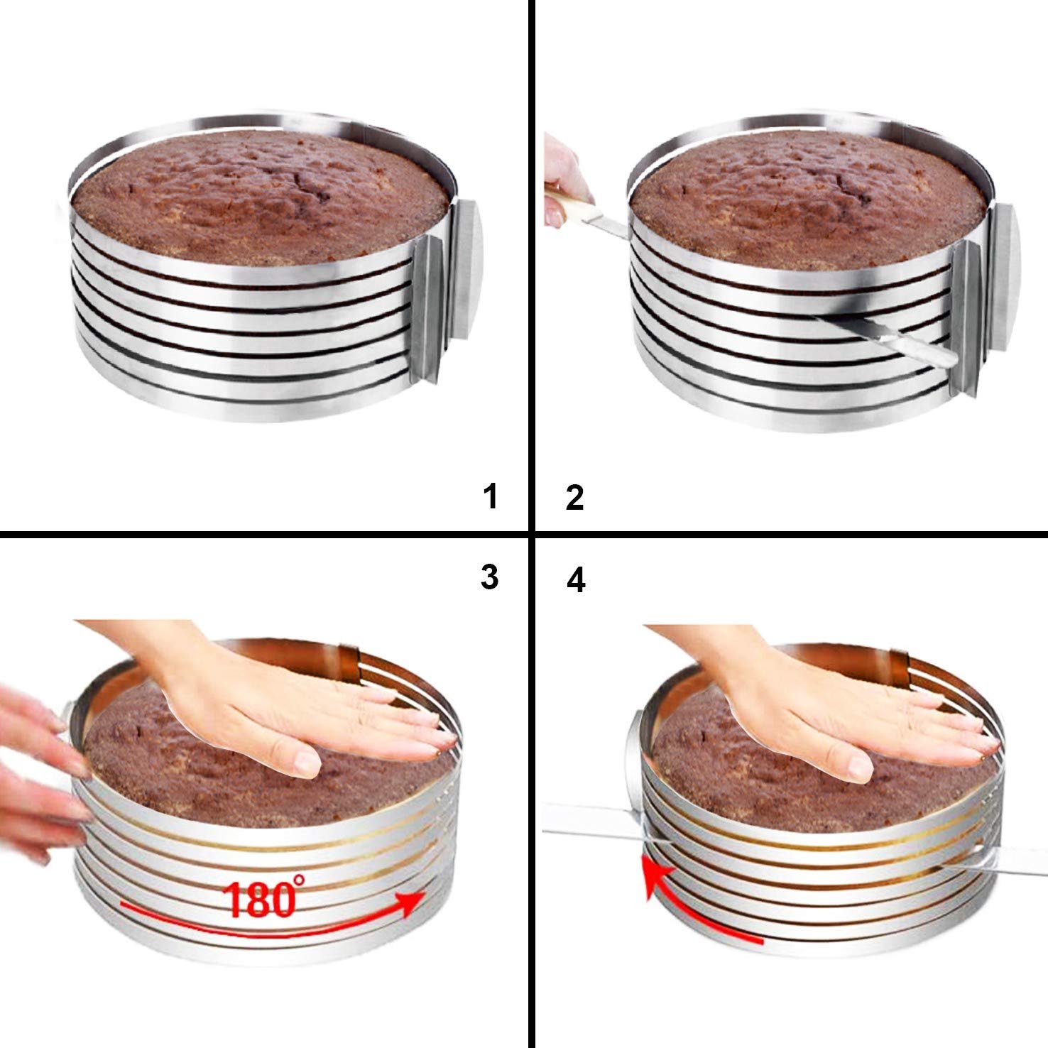 Newline Ny Stainless Steel Mousse Cake Rings 2 Pieces Cake Slicer Adjustable Multilayer Circular Molding Plating Forming Round C