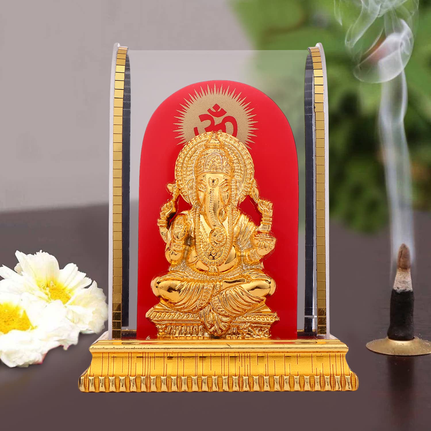 Awesome Craft Lord Ganesh Idol In Acrylic Glass Box For And Figurine Showpiece Decorative Showpiece - 12.5 Cm, Gold, Religious