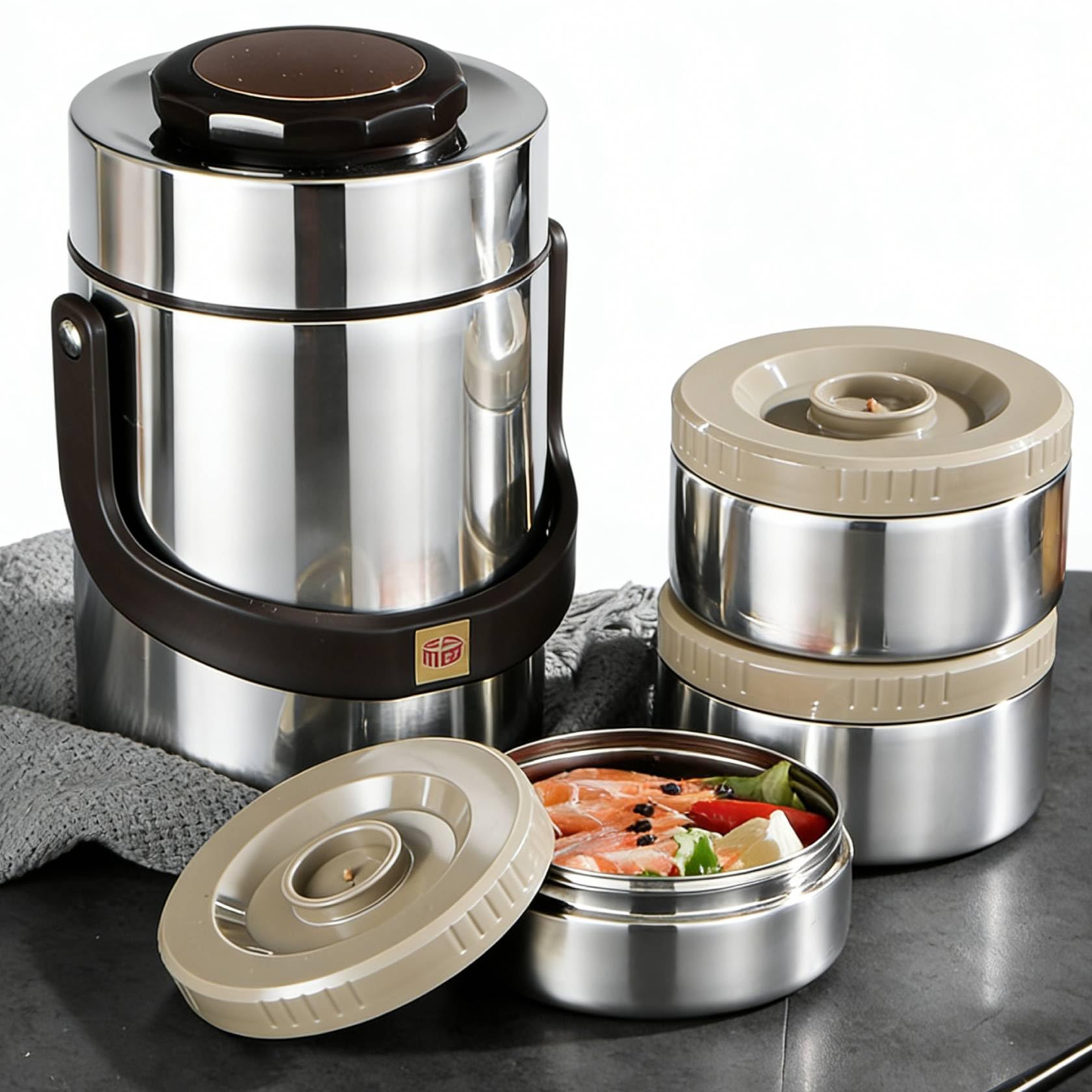 Ejoyous Insulated Lunch Box, 2000ml 304 Stainless Steel Vacuum Insulation Container For Hot Food Portable 3 Layer Vacuum Insulat