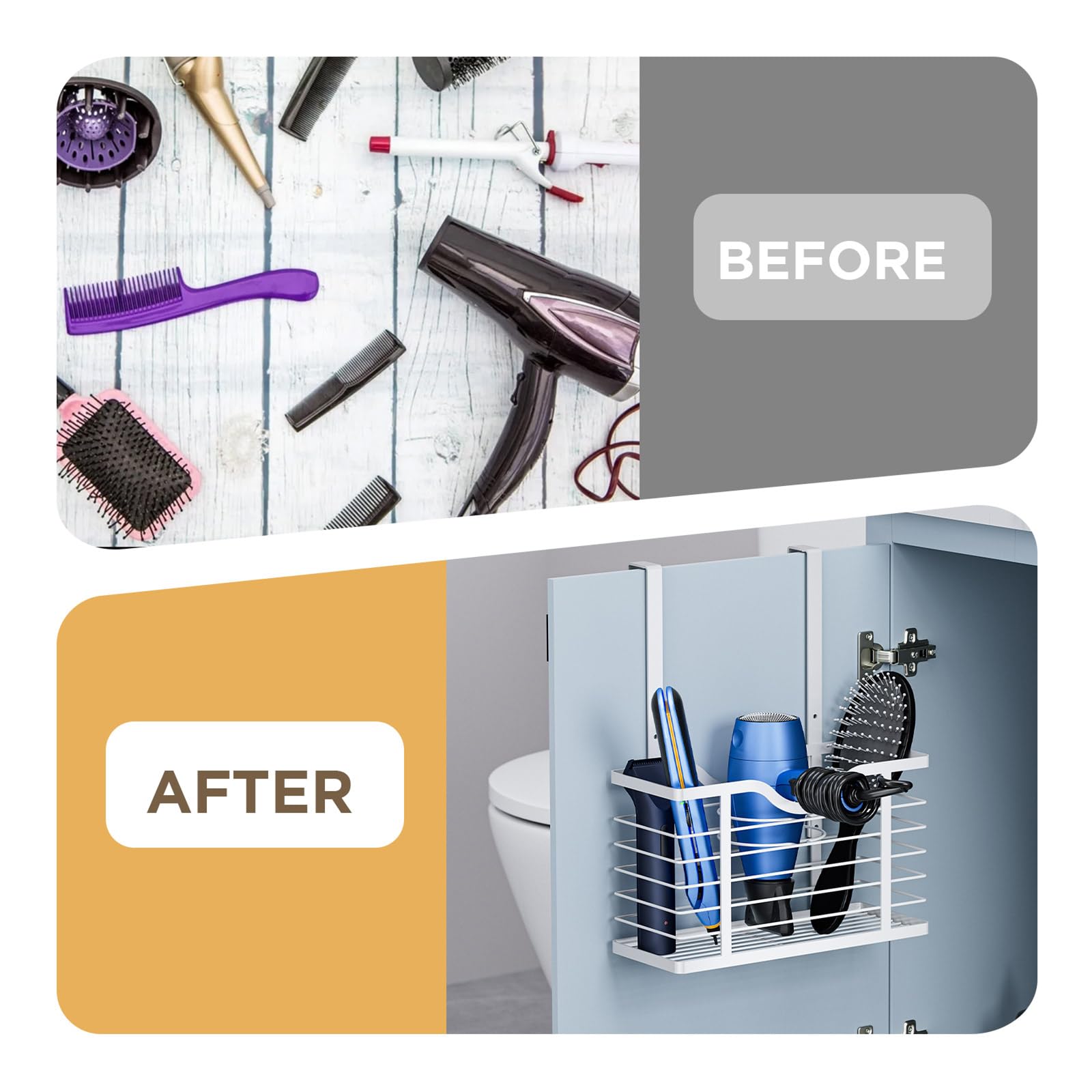 Carwiner Hair Dryer Holder, 2Pc Hair Tool Organizer, Blow Dryer Holder, Adjustable Height Bathroom Cabinet Organizer Tray For Ha