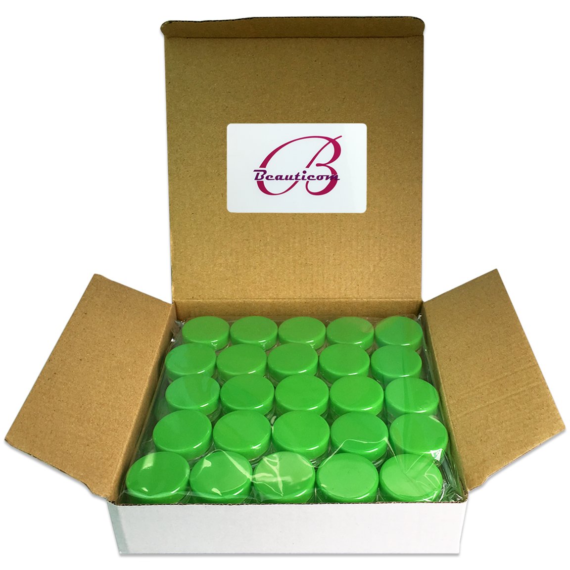 Beauticom (200 Pieces Jars + Lid) 3G/3Ml Round Clear Jars With Green Screw Cap Lids For Scrubs, Oils, Toner, Salves, Creams, Lot
