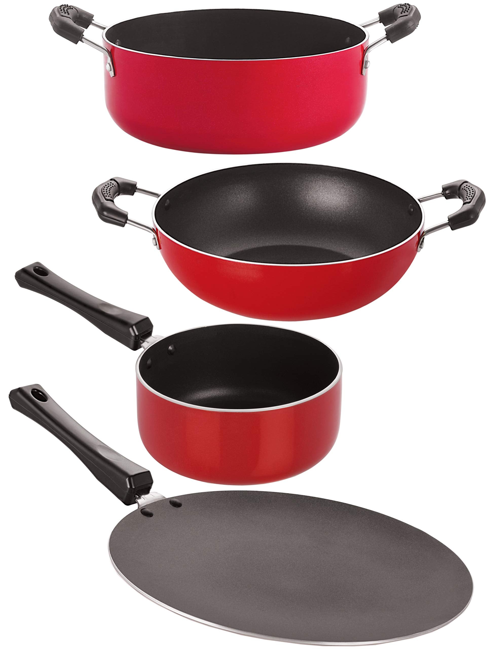 Nirlon Gas Compatible Nonstick Aluminium Cookware Set, (4Pieces) (Ct11_Kd11_Sp(M)_Cs24)