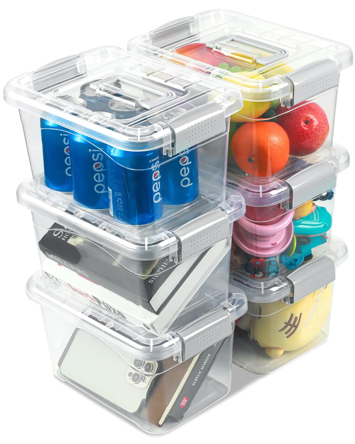 Eoenvivs Plastic Storage Bins 7 Quart-Storage Organizer Bins With Grey Buckle Lids, Stackable Storage Bins With Lids For Home Of