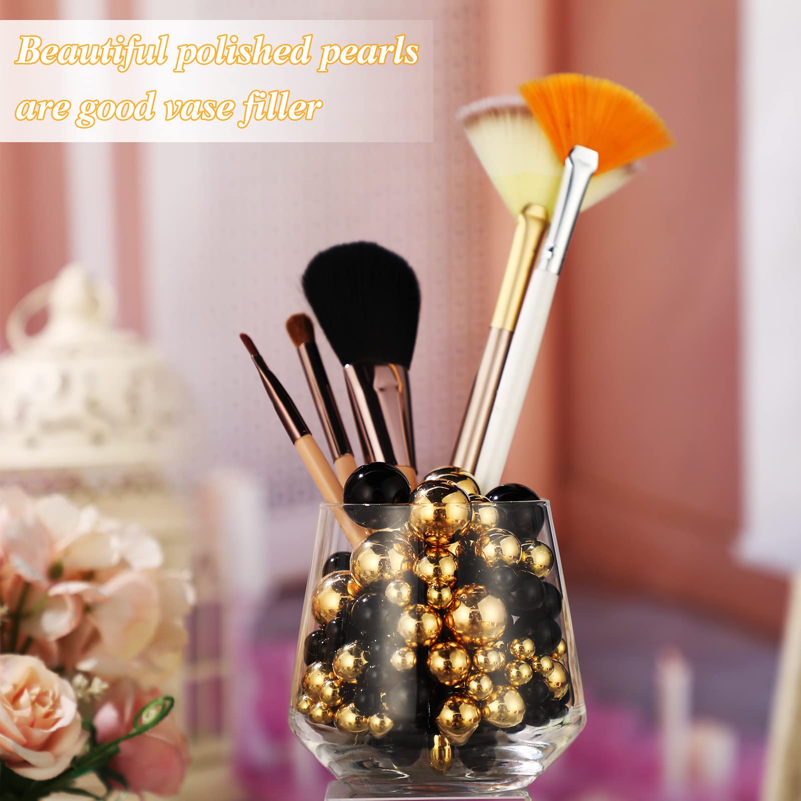 Junkin 300 Pcs Christmas Vase Filler Faux Pearls Vase Makeup Beads Bulk No Hole Gloss Pearl Beads Mixed Sizes Round Pearls for W