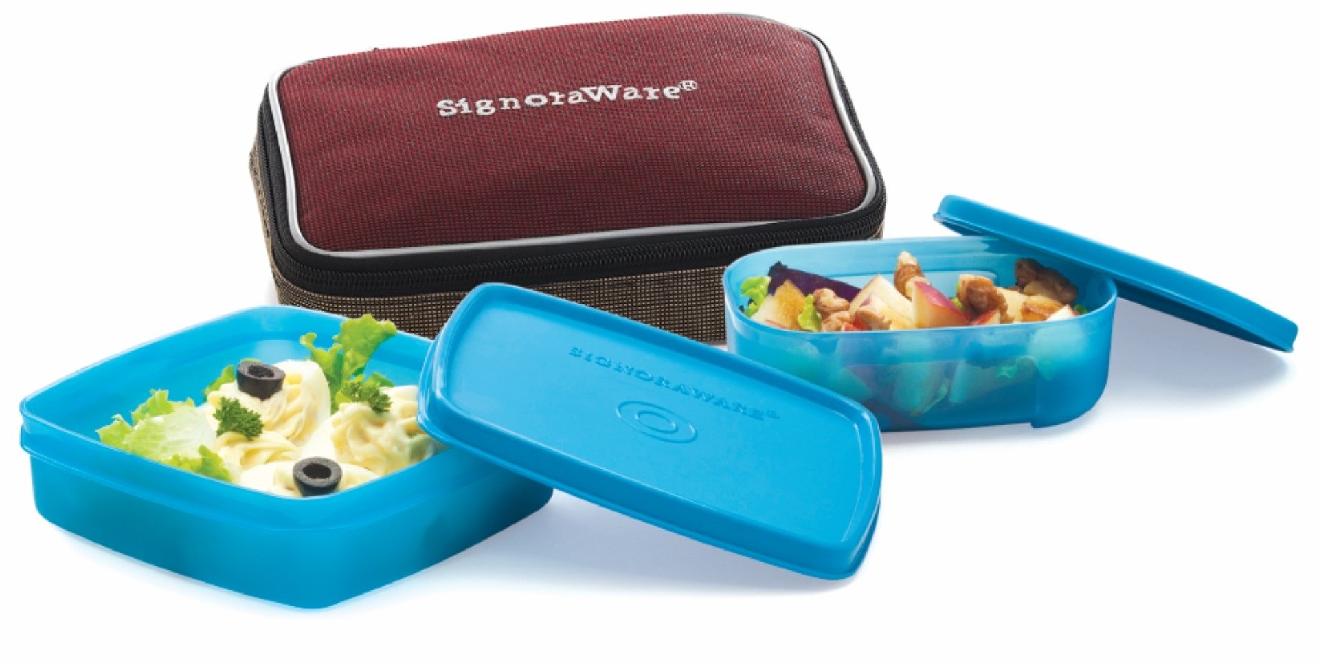 Signoraware Twin Smart Plastic Lunch Box With Bag, T Blue