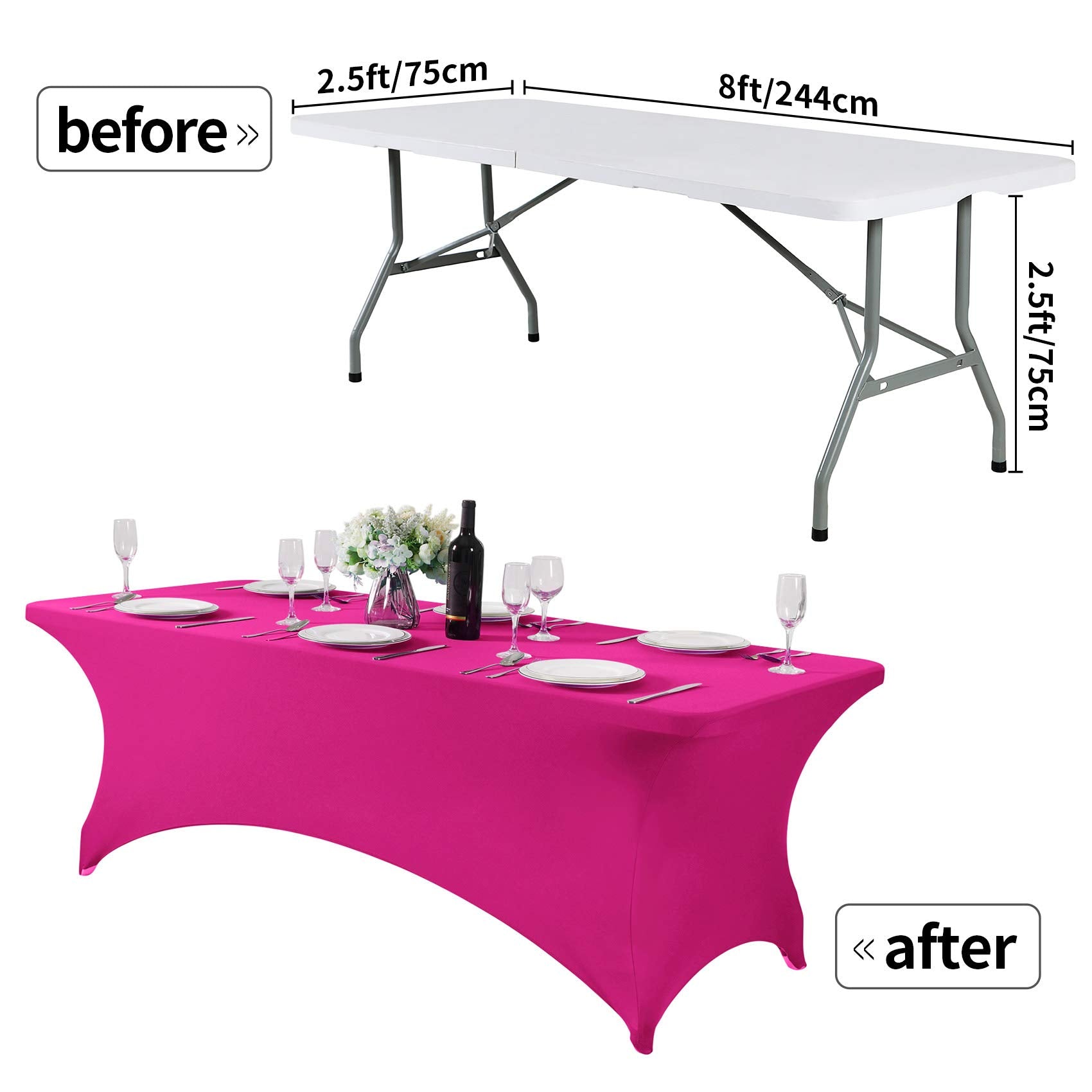 Hezuzo Spandex Table Cover For 8Ft Table Universal Fitted Stretch Tablecloth For Party, Banquet, Wedding And Events-Fuchsia