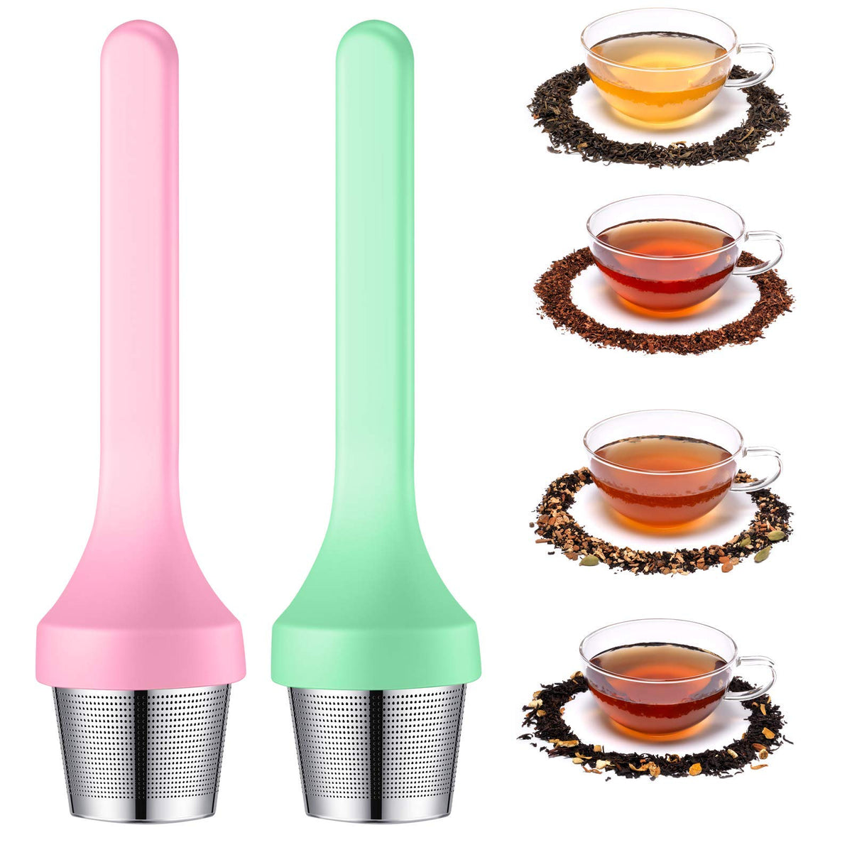 2Pcs Tea Infuser,Extra Fine Mesh Tea Cup Filter Silicone Handle Perfec ...