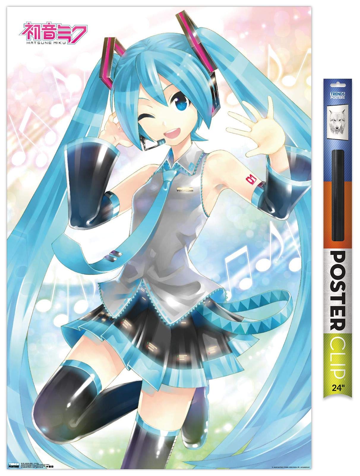 Trends International Hatsune Miku - Waving Wall Poster, 22.375'' X 34'', Poster & Clip Bundle