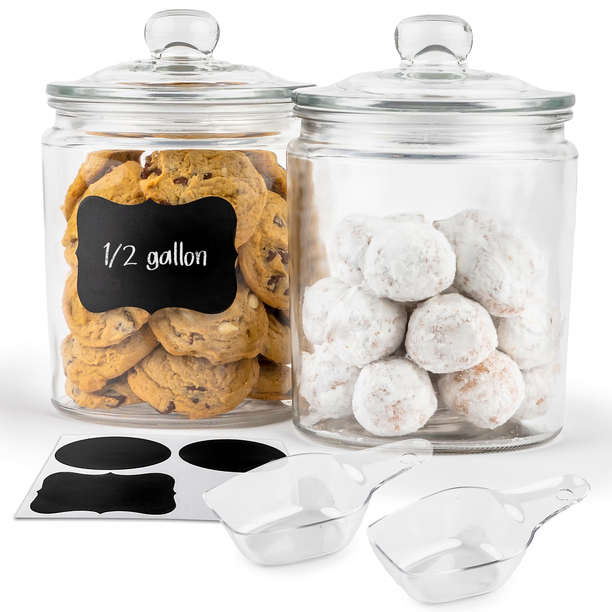 Kook Glass Storage Containers With Lids, 1/2 Gallon, Set Of 2, Glass Kitchen Jars, Food & Cookie Storage Containers For Pantry,