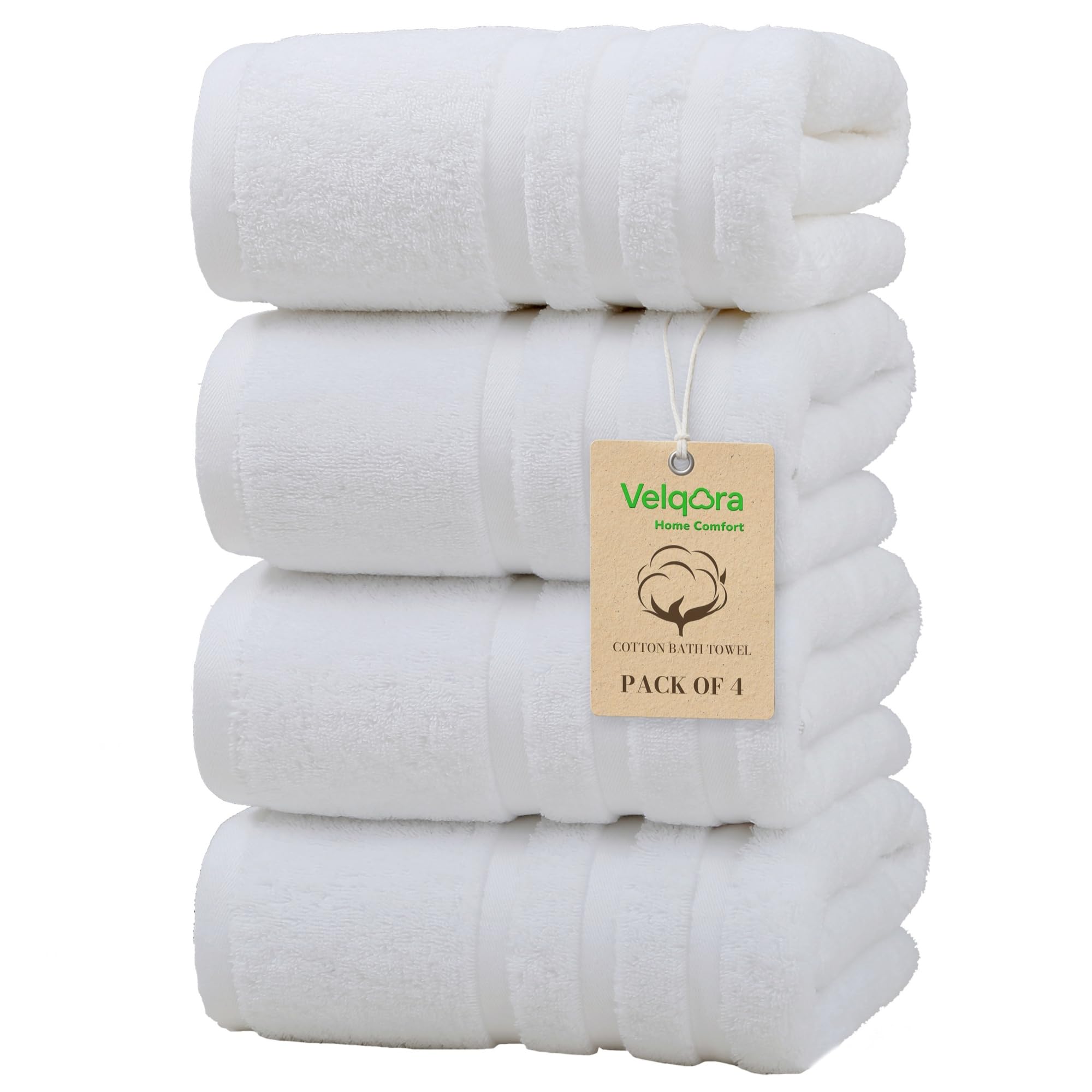 Velqora Cotton Bath Towel - Large 30X60 Inches, Soft, Thick & Absorbent Towel For Bathroom, Spa, Or Home Use(2 Pack,White)