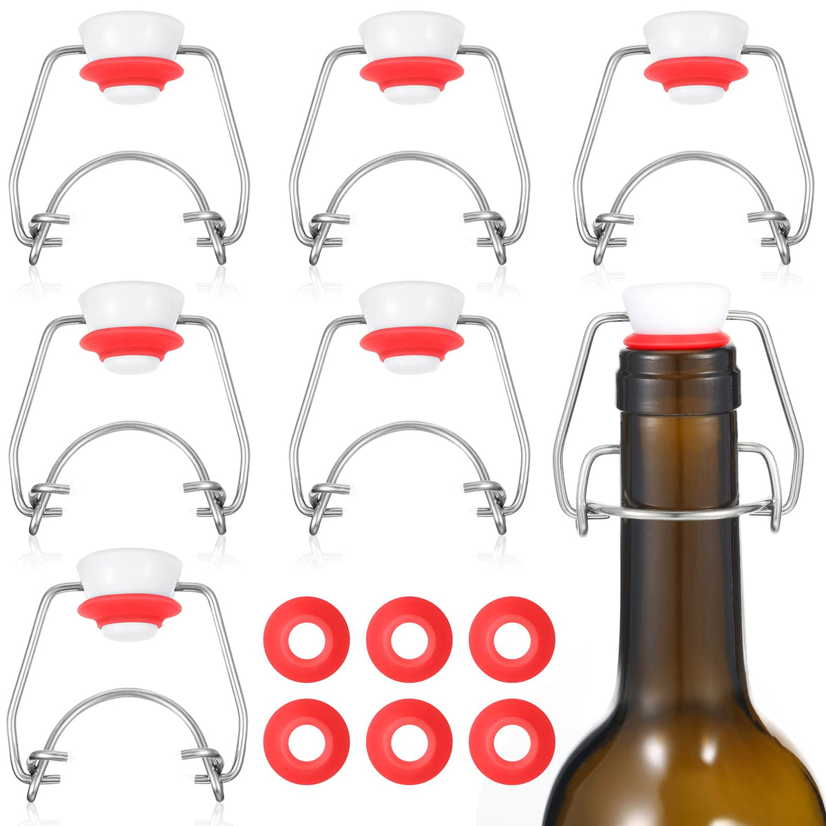 6 Pcs Flip Top Bottle Replacement Caps With 6 Sealing Silicone Gasket, Flip Top Stopper For Glass Bottles Swing Top Lids Fit 8/1