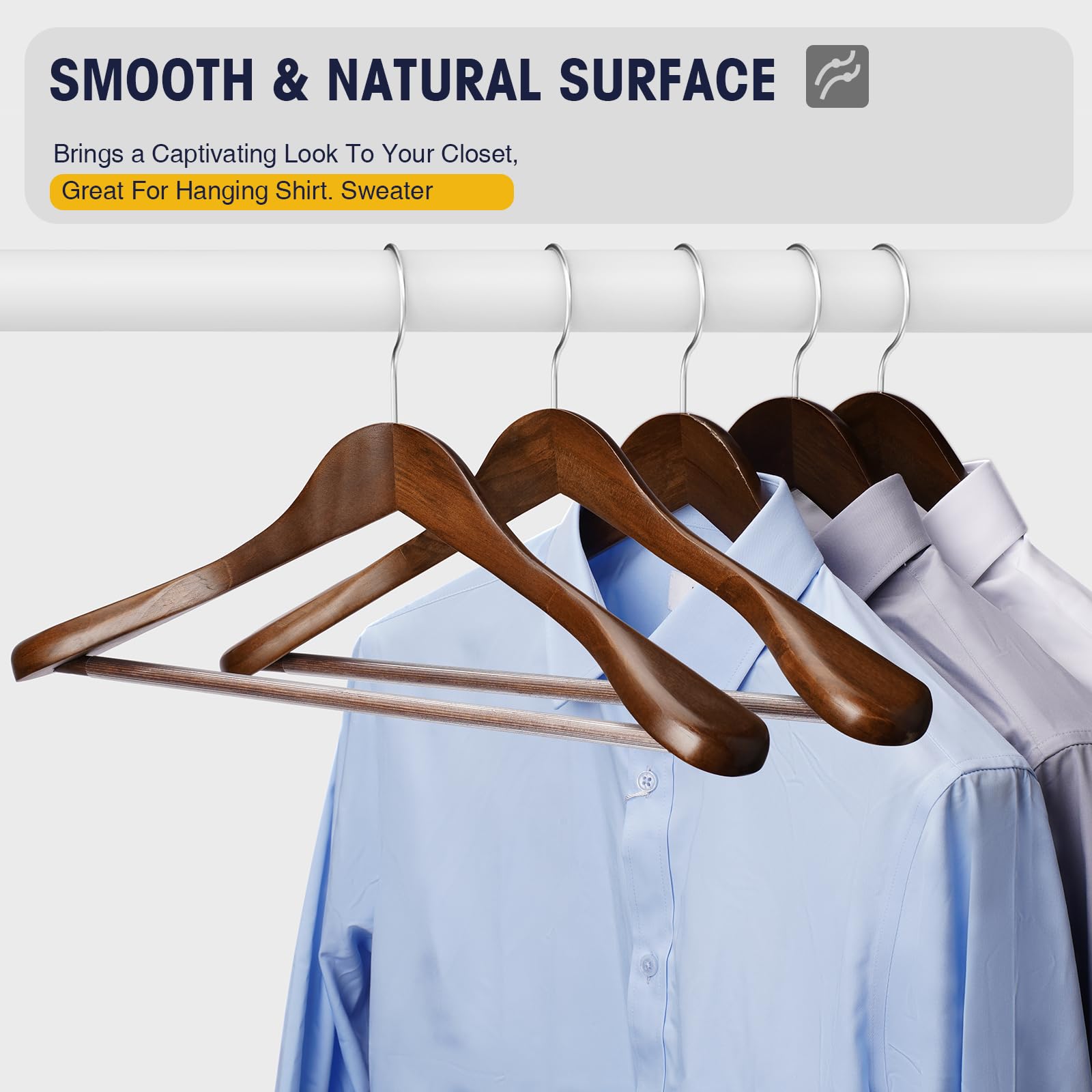 Uinicor Suit Hangers 6 Pack Wooden Coat Hangers,Wide Shoulder Hangers With Non Slip Pants Holder,Heavy Duty Clothes Hangers,Suit