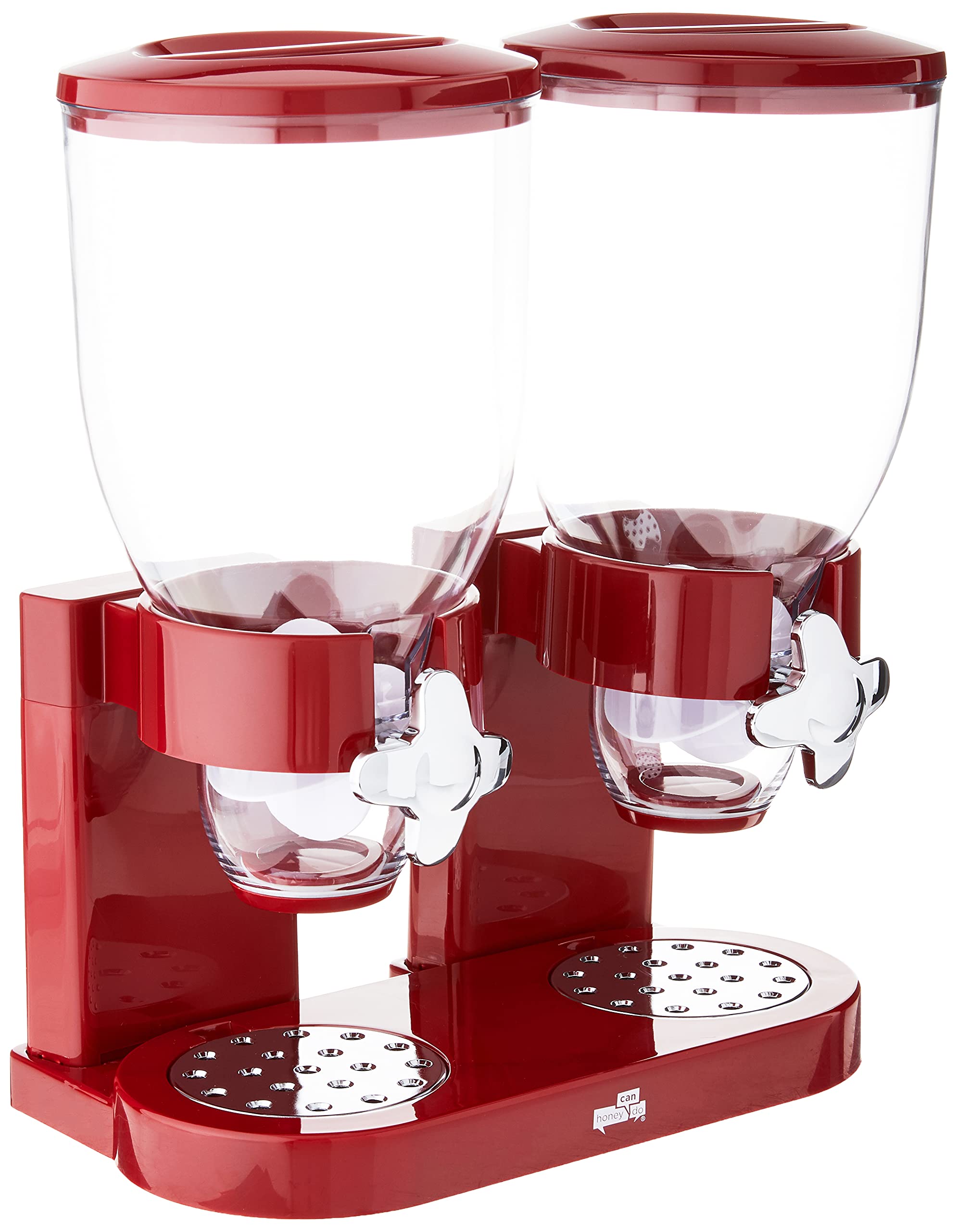 Honey-Can-Do Double Cereal Dispenser With Portion Control, Red And Chrome