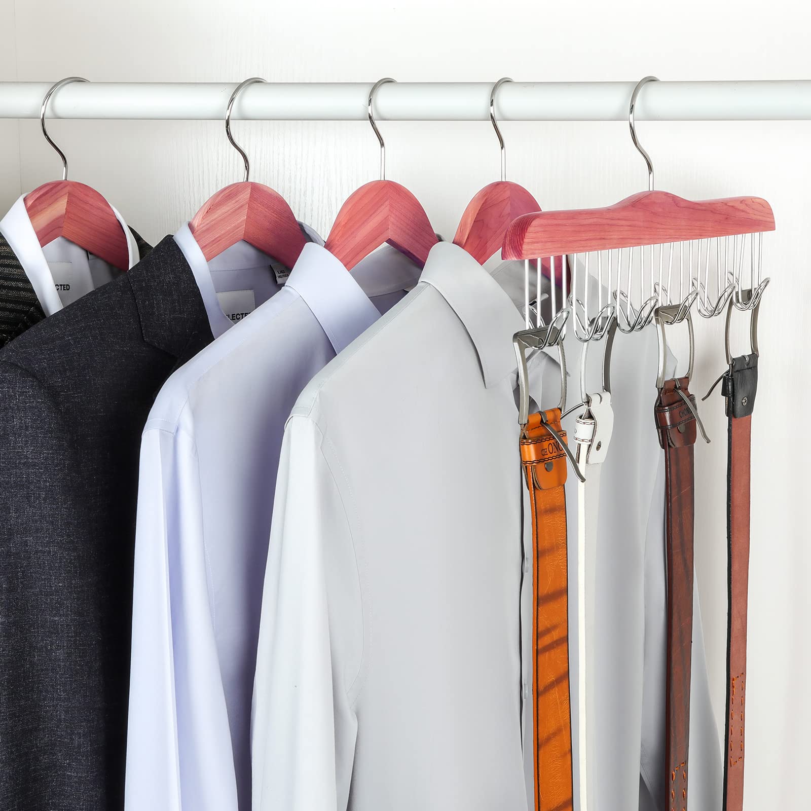 Topia Hanger American Red Cedar Wood Belt Hanger, Belt Organizer Rack With 12 Metal Hooks,Closet Organizer For Tank Tops, Ties,