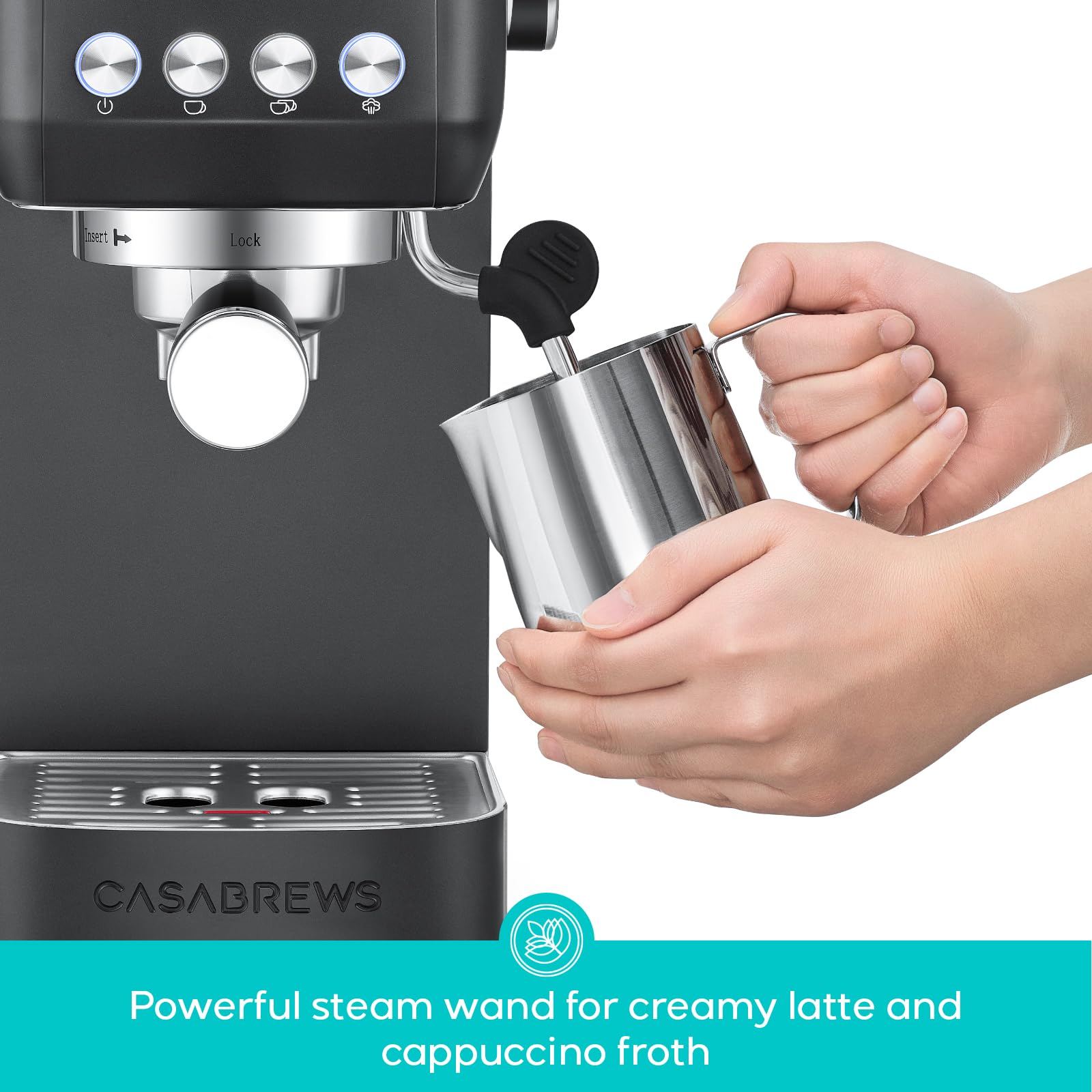 CASABREWS Espresso Machine 20 Bar  Professional Espresso Coffee Machine with Steam Milk Frother  Coffee Maker Cappuccino Latte Machine with 49oz Removable Water Tank  Black  Gift for Dad Mom