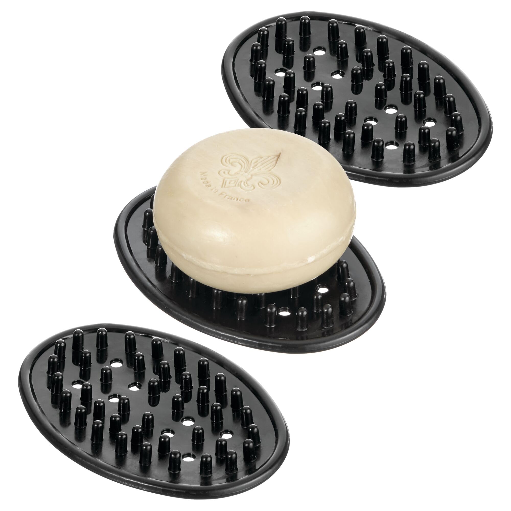 iDesign Saver for Bar Holder for Bathroom Sink-Set of 3-Black Soap Dish