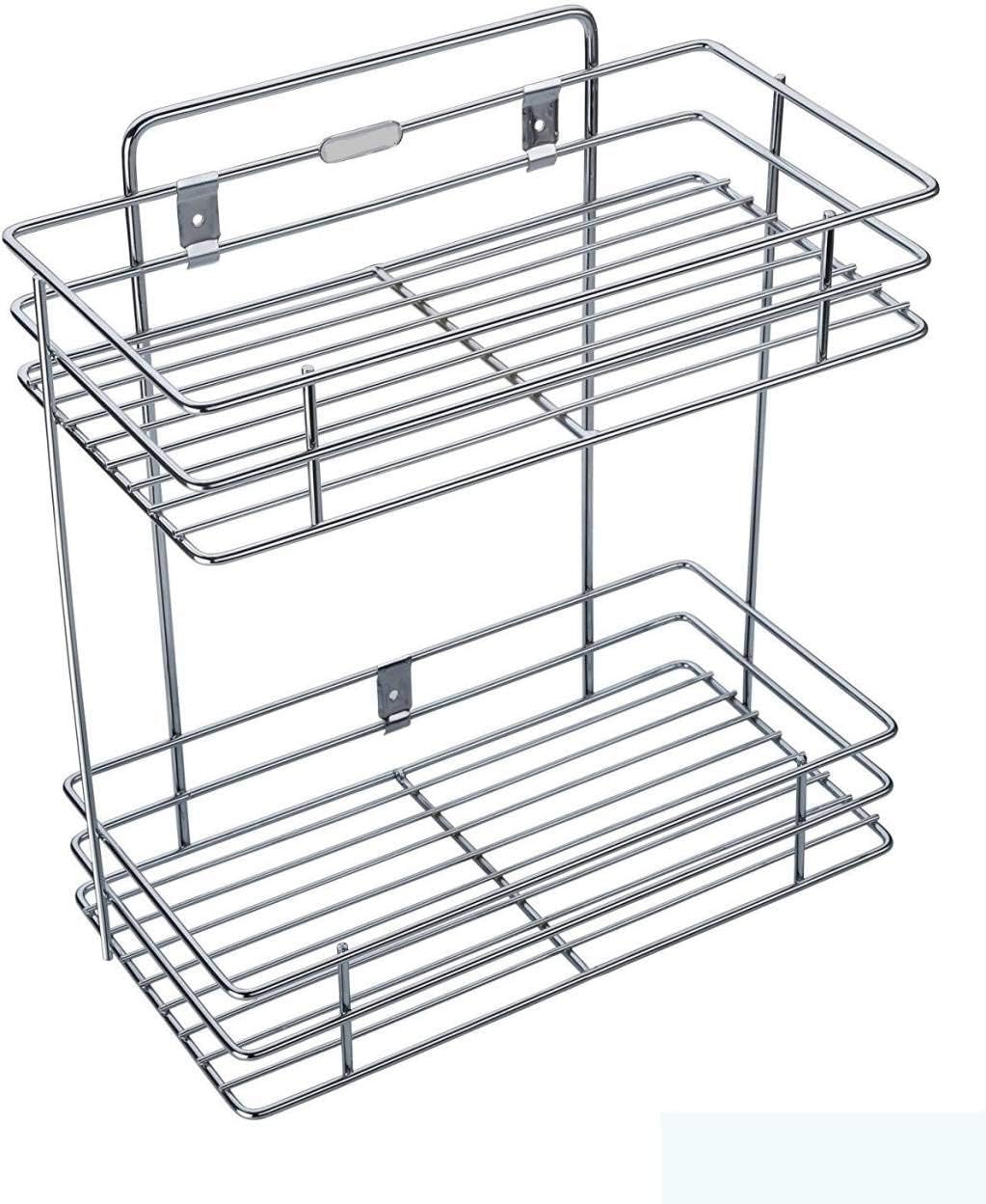 Parth Enterprice Stainless Steel 2Tier Spice Rack | Wall Mounted Kitchen Storage Organizer Shelf For Jars, Bottles & Condiments