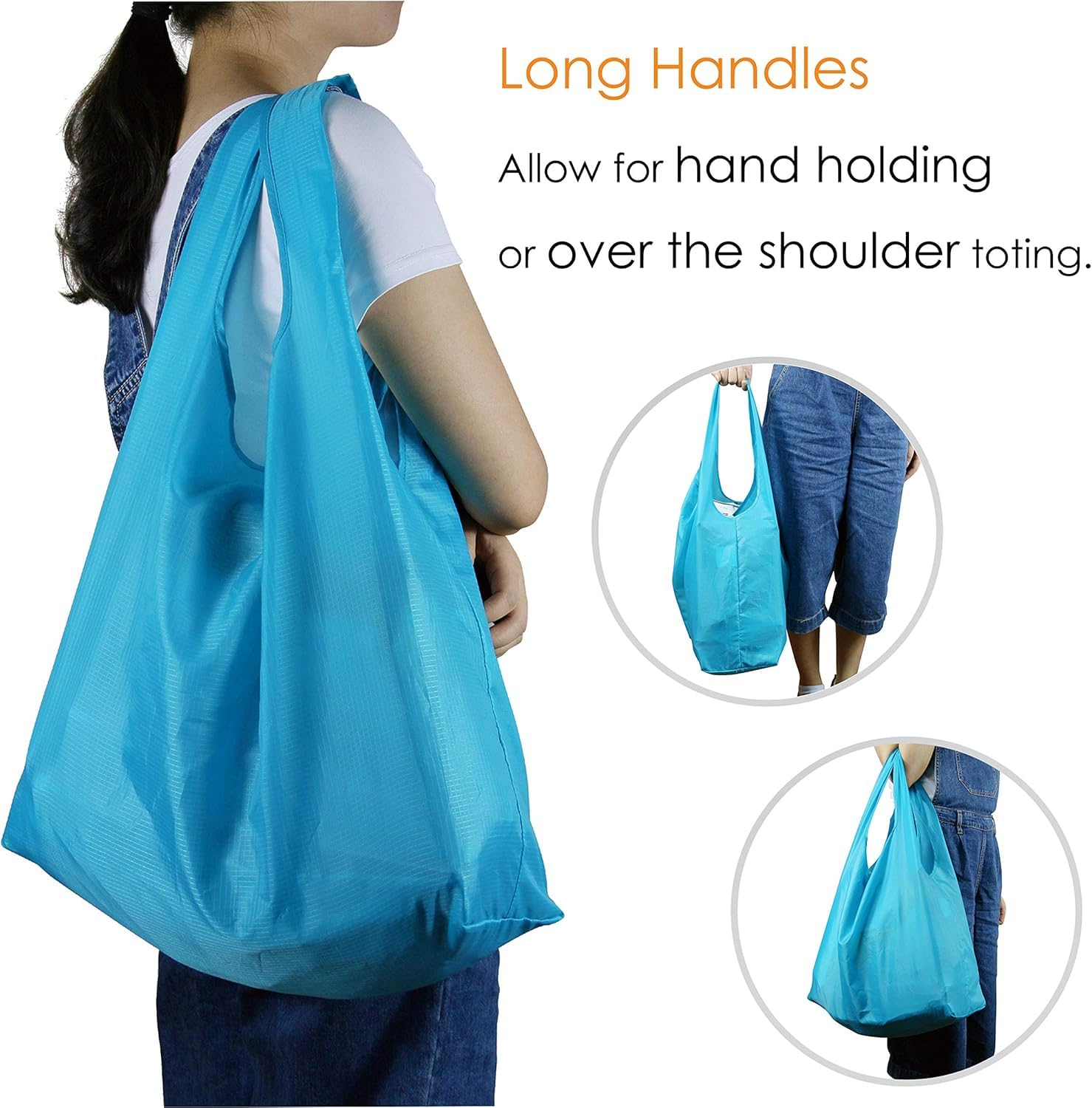 BeeGreen Light Blue Reusable Shopping Bags Wholesale Blue Reusable Grocery Bags Bulk Foldable-Machine Washable with Zipper Stora