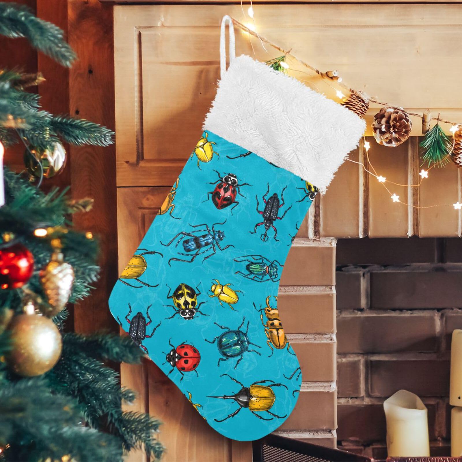 JHKKU Beetles Bugs Christmas Stockings, 17.7 inches Personalized Large Christmas Stocking Gift Decorations and Party Supplies, U