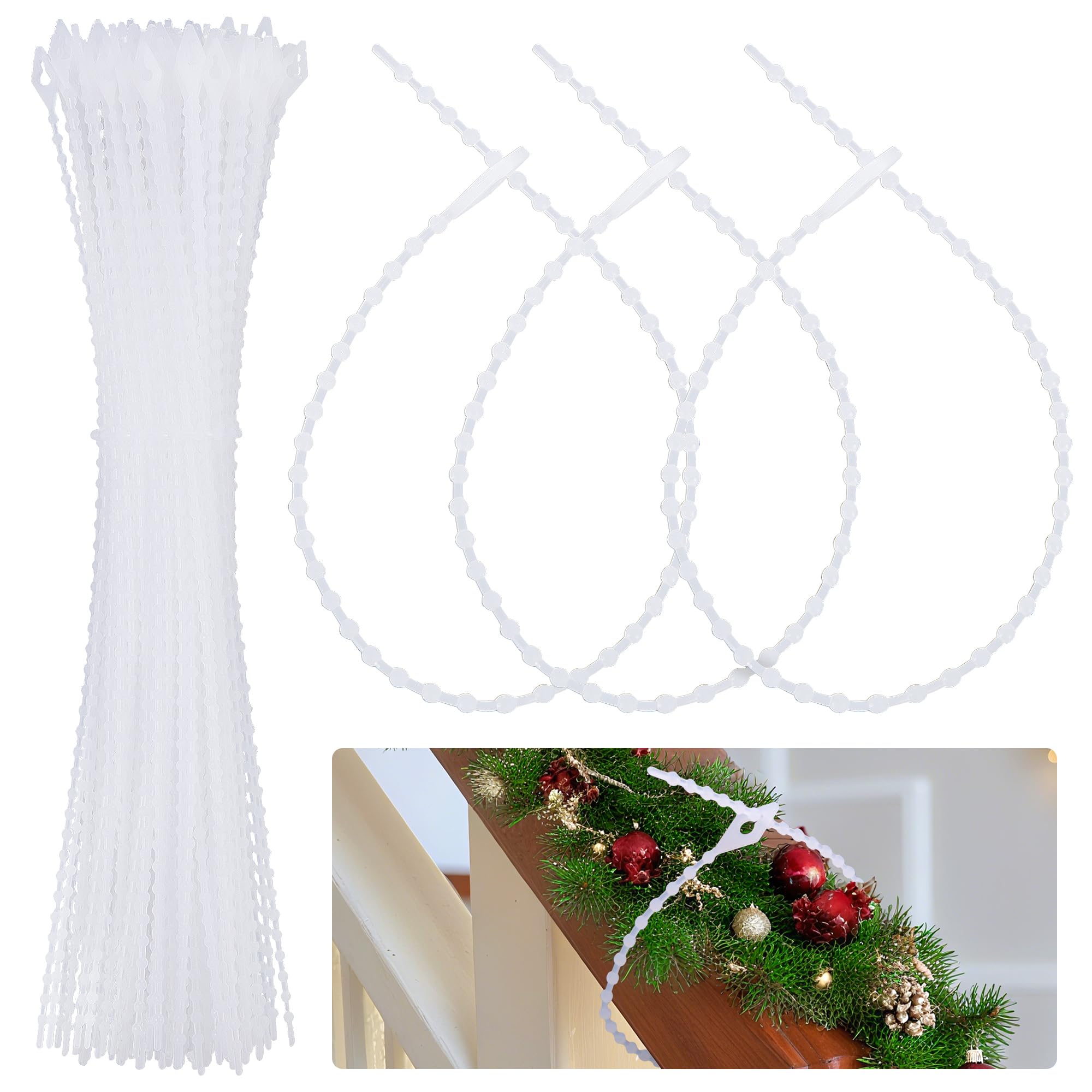 codree 100 Pcs Reusable Christmas Garland Ties, Adjustable Beaded Loop Cable Ties Garland Hanger, Flexible Decorative Hanging Ch