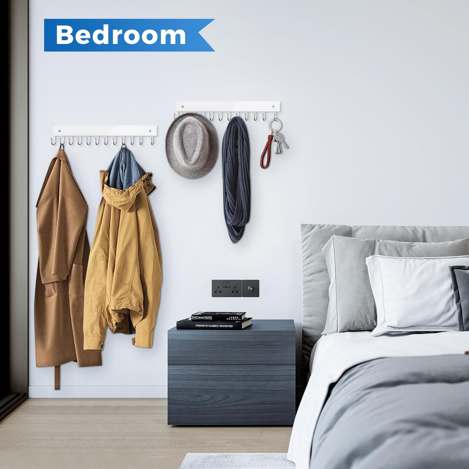 Belt Hanger Wall Mounted, Wooden Coat Rack Belt Organizer 2 Pack Max 24 Storage Capacity, 180 Rotating Space Saving Hangers For