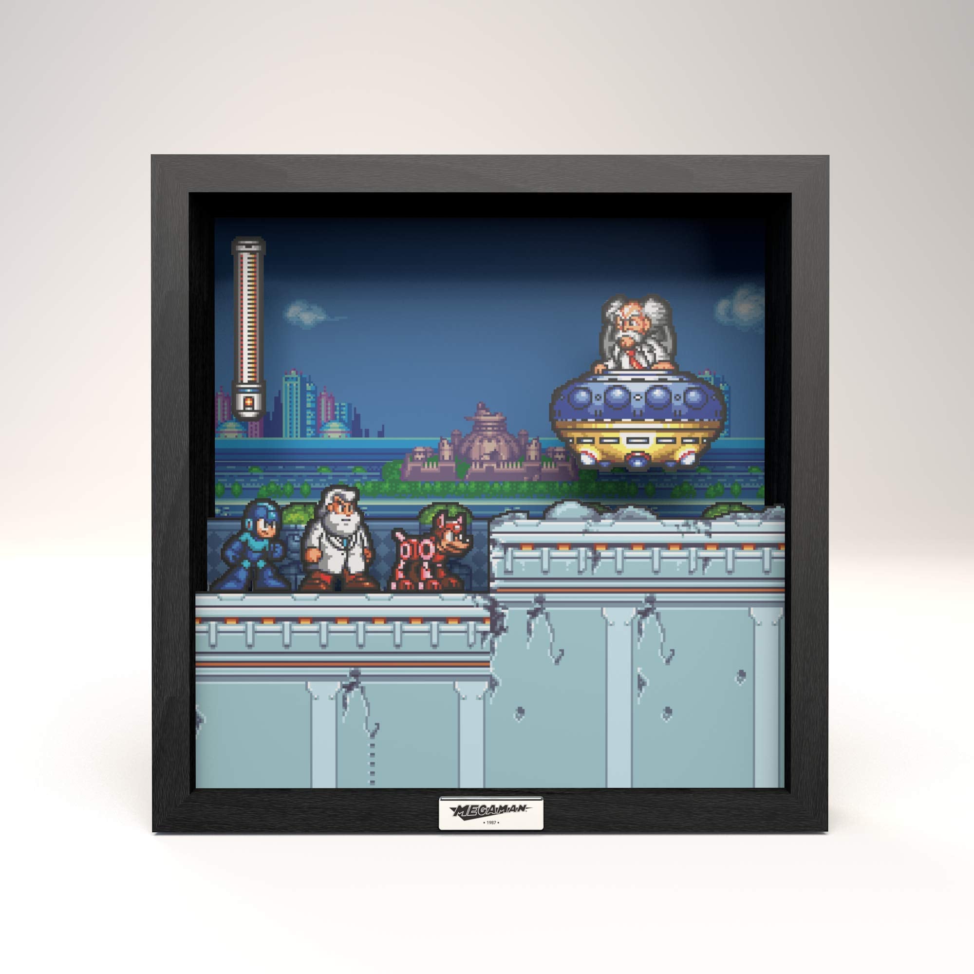 Level Up Labs Pixel Frames: Megaman 7 - Dr. Wily - 3D Shadow Box - Framed Decor For Wall, Home, Shelf Display, Game Poster Art C