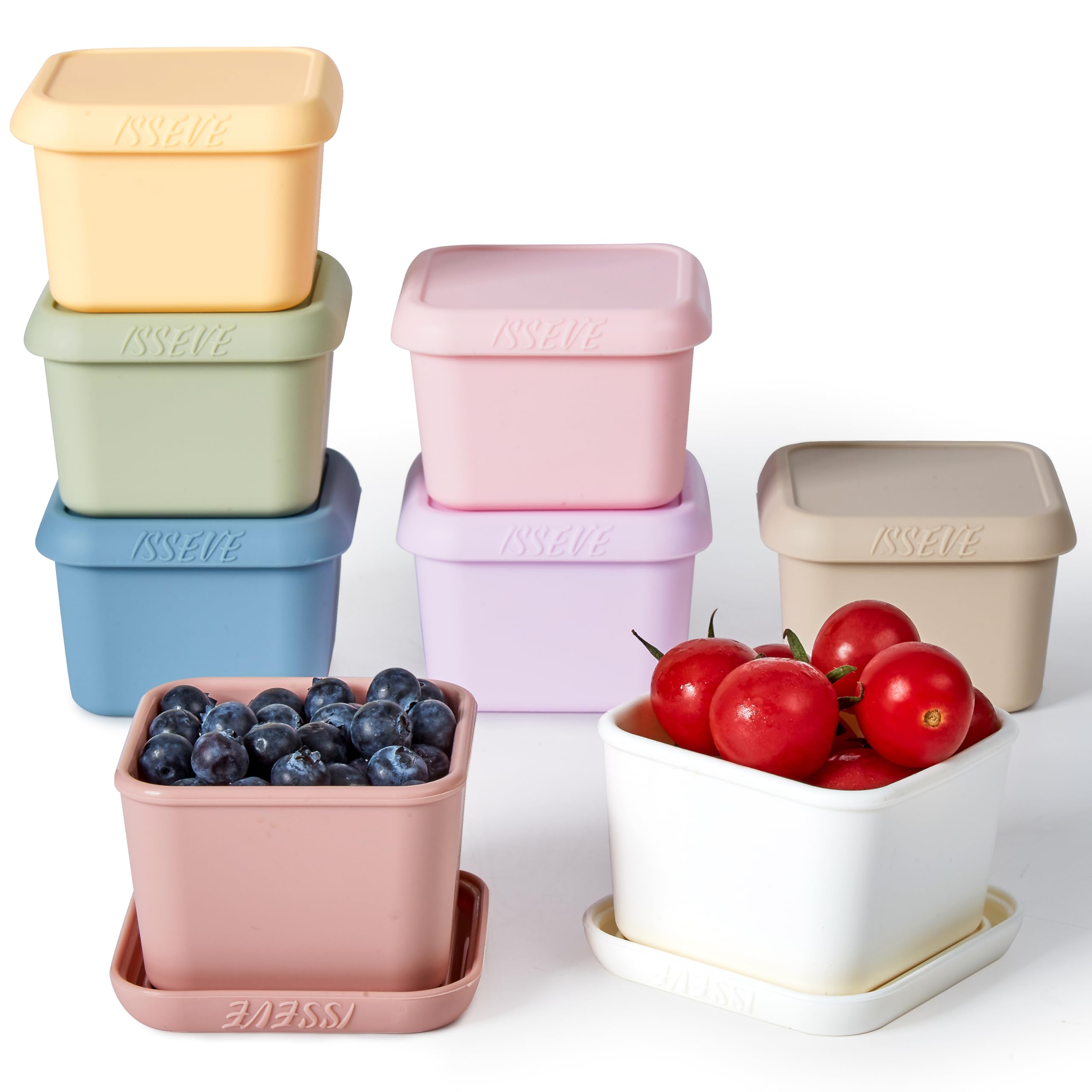 Isseve 8Pack 6Oz Silicone Snack Containers For Kids, Reusable Small Containers With Lids, Leak Proof Silicone Food Storage Conta