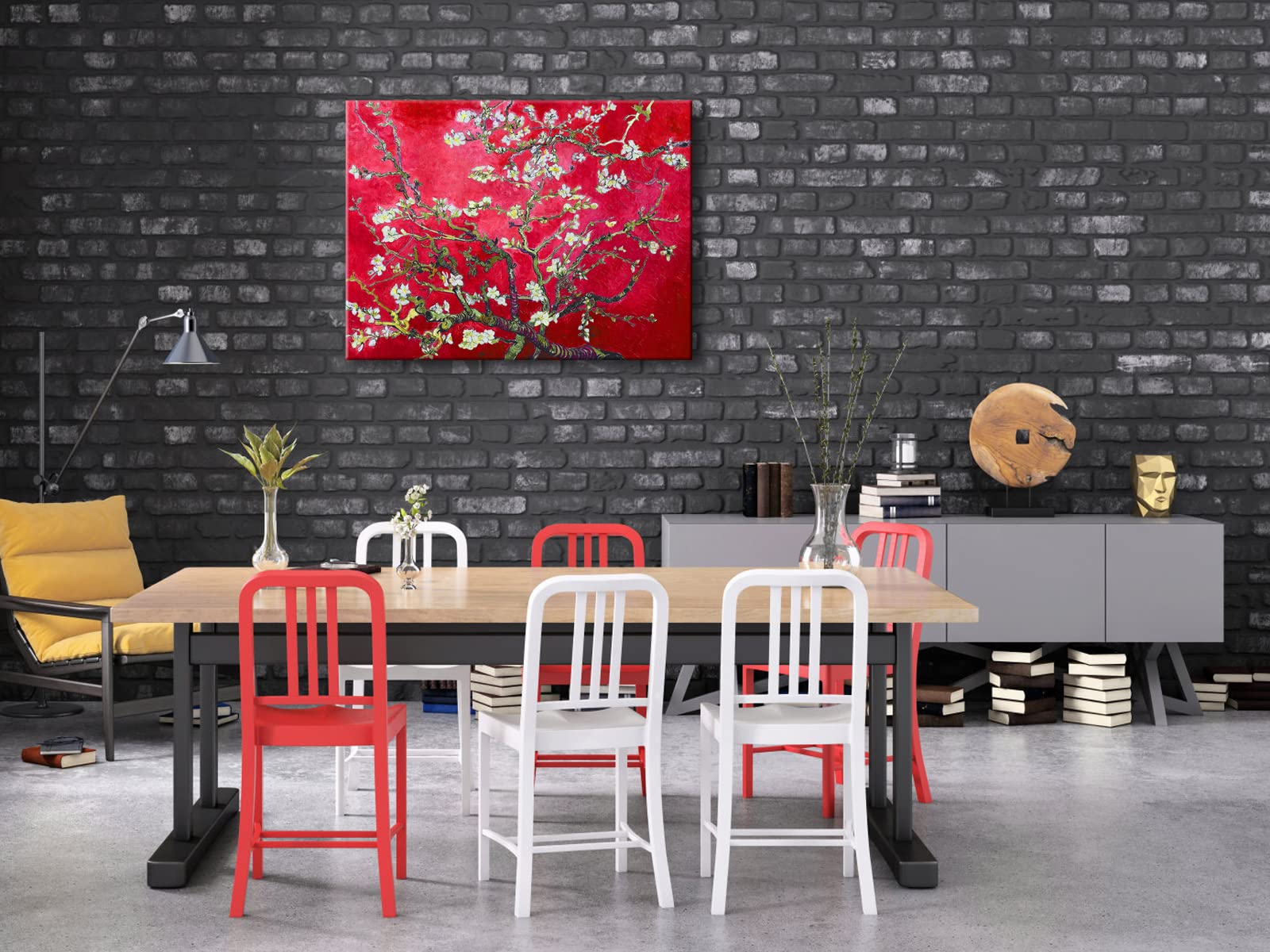 Wieco Art Extra Large Red Almond Blossom Tree Vincent Van Gogh Paintings Reproduction Canvas Prints Wall Art For Home Decor And