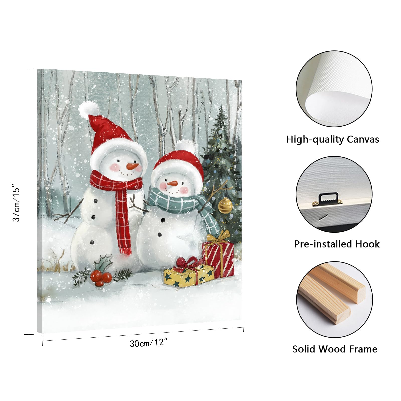 YPY Snowmen Canvas Wall Art - 12"x15" Winter Decor, Cute Christmas Gift for Mom, Framed Artwork