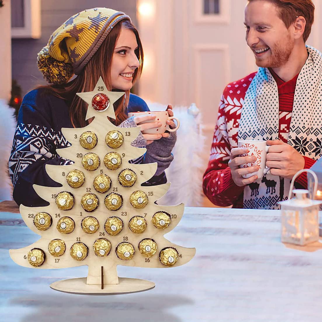 Advent Calendar 2022, Christmas Countdown Calendar Wooden Chocolate Frame Advent Calendar Xmas Decoration Style2