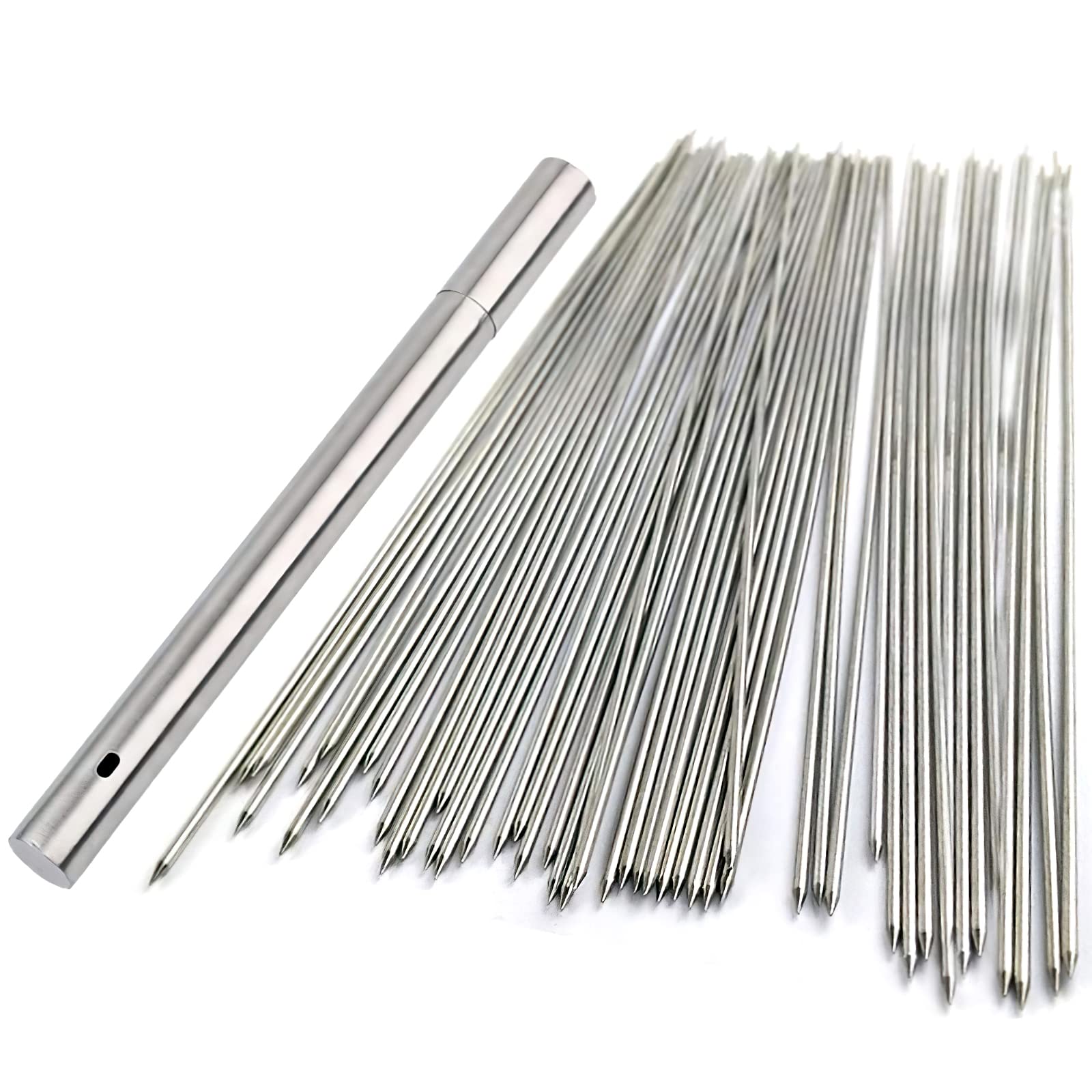 Bigotters Barbecue Skewers, 100Pcs Skewers For Grilling Stainless Steel Skewers Bbq Needle Sticks Metal Skewers For Meat Shrimp