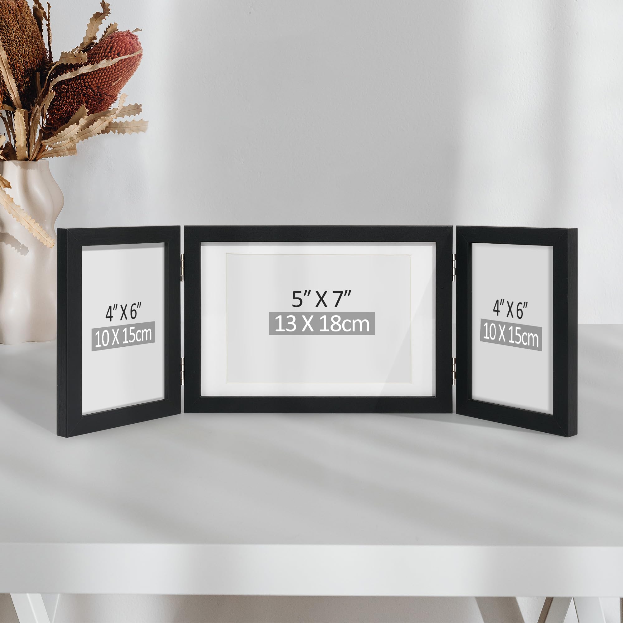 Afuly White 3 Picture Frame 5x7 4x6 Triple Hinged Picture Frames Folding Photo Frames collage 3 Opening for Tabletop Desk Display Unique gifts for Birthday  Wedding gifts for Family Friends